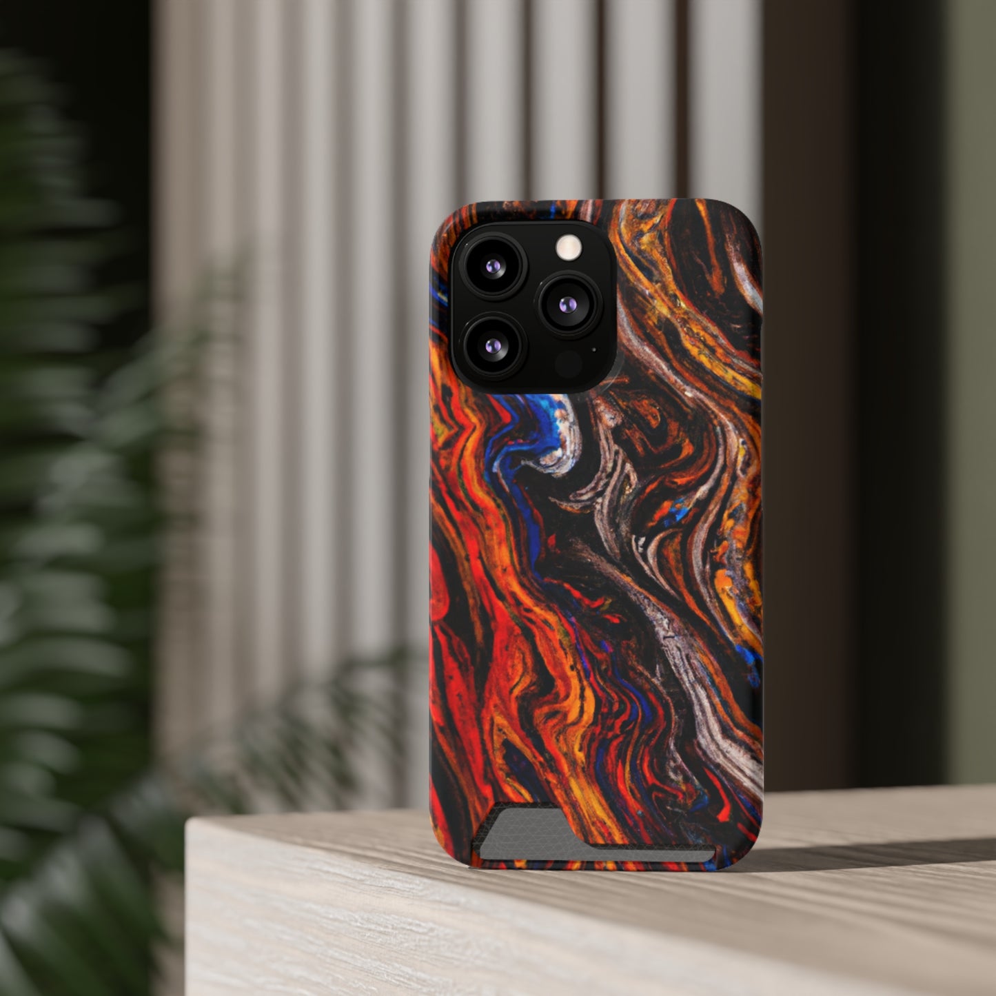 iPhone 13 and Samsung S21, S22 Cases with Card Holder Ft. Abstract Petrified Wood