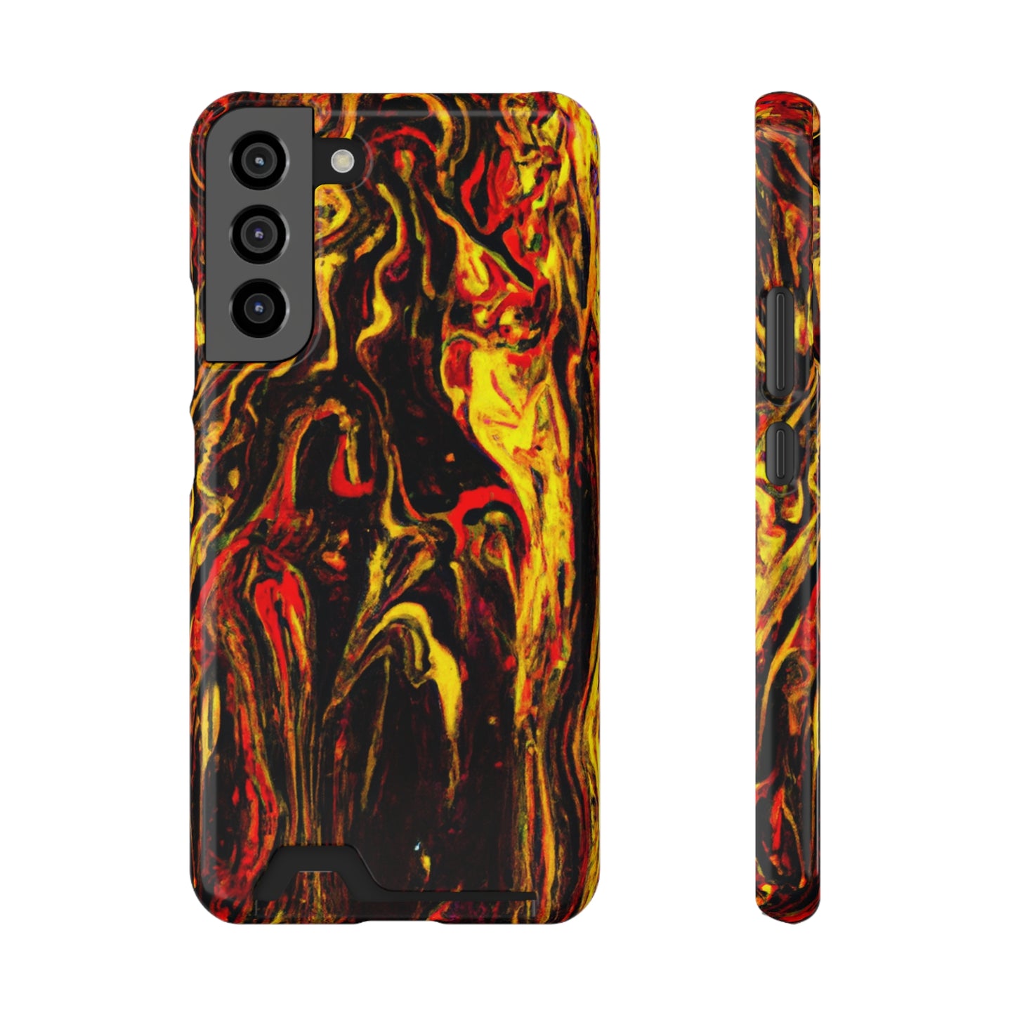 iPhone 13 and Samsung S21, S22 Cases with Card Holder Ft. Abstract Black and Yellow