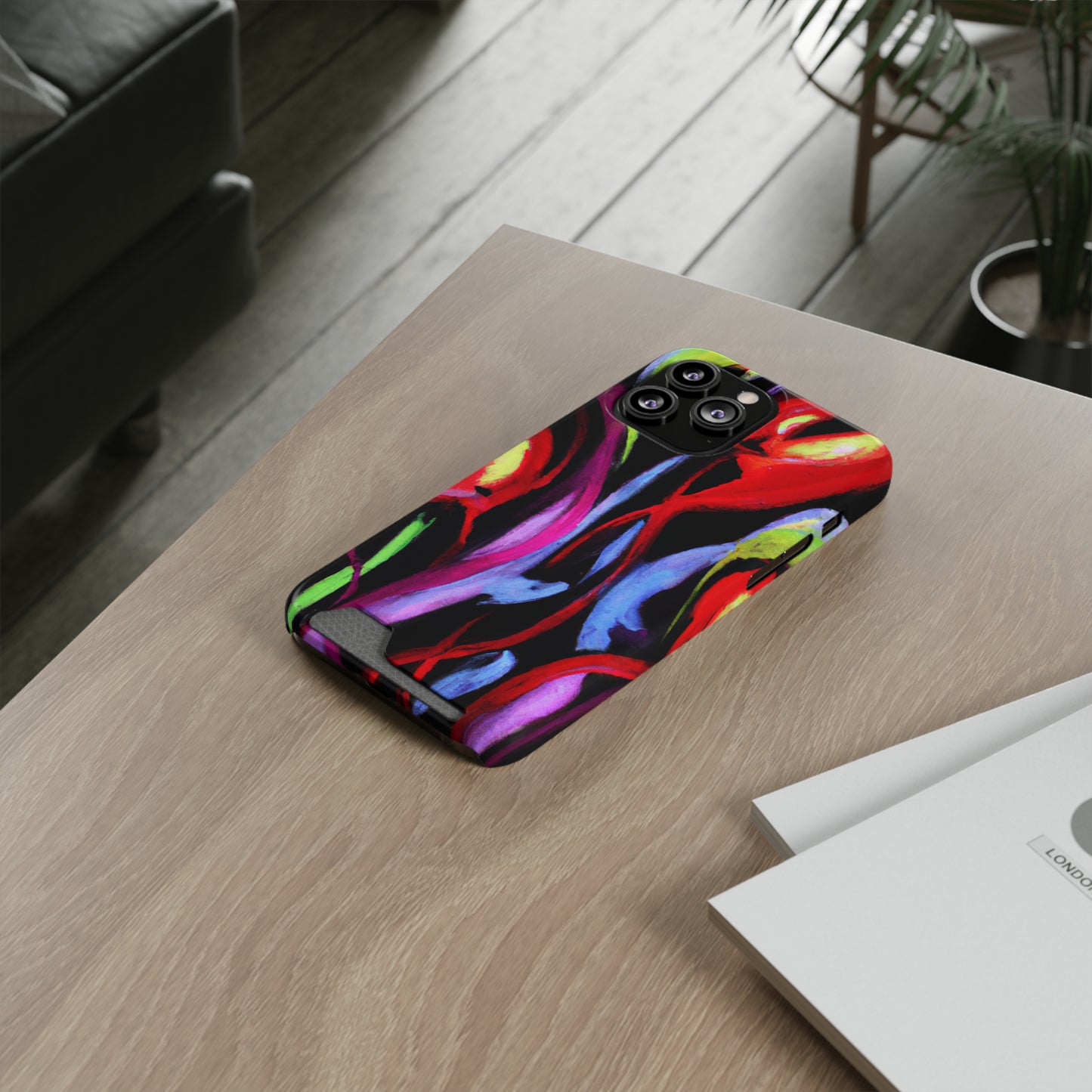 iPhone 13 and Samsung S21, S22 Cases with Card Holder Ft. Abstract Tulips