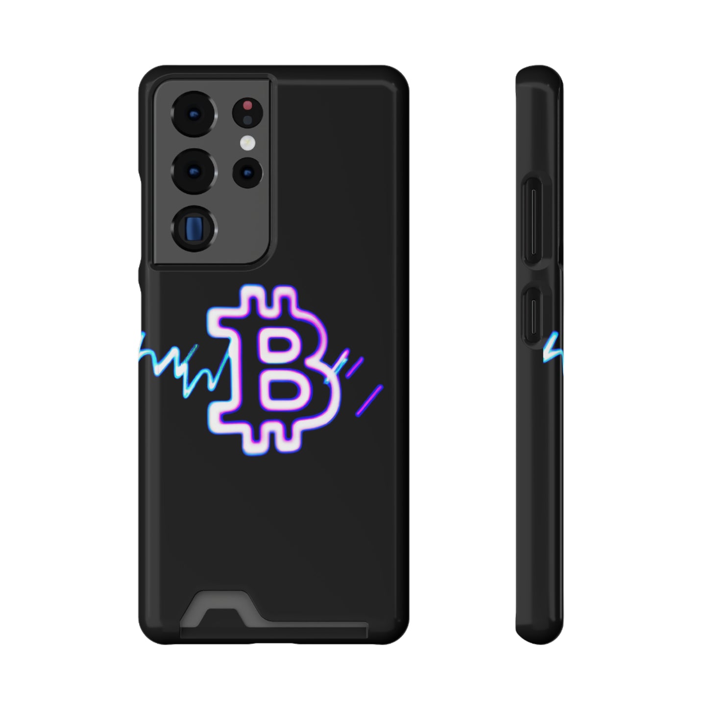 iPhone 13 and Samsung S21, S22 Cases with Card Holder Ft. Synthwave Bitcoin Symbol