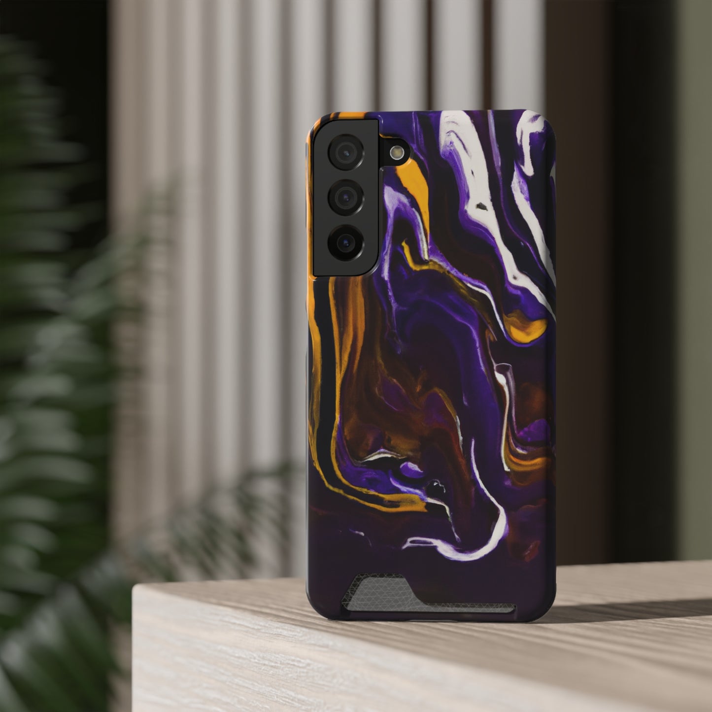 iPhone 13 and Samsung S21, S22 Cases with Card Holder Ft. Purple Tiger Stripes