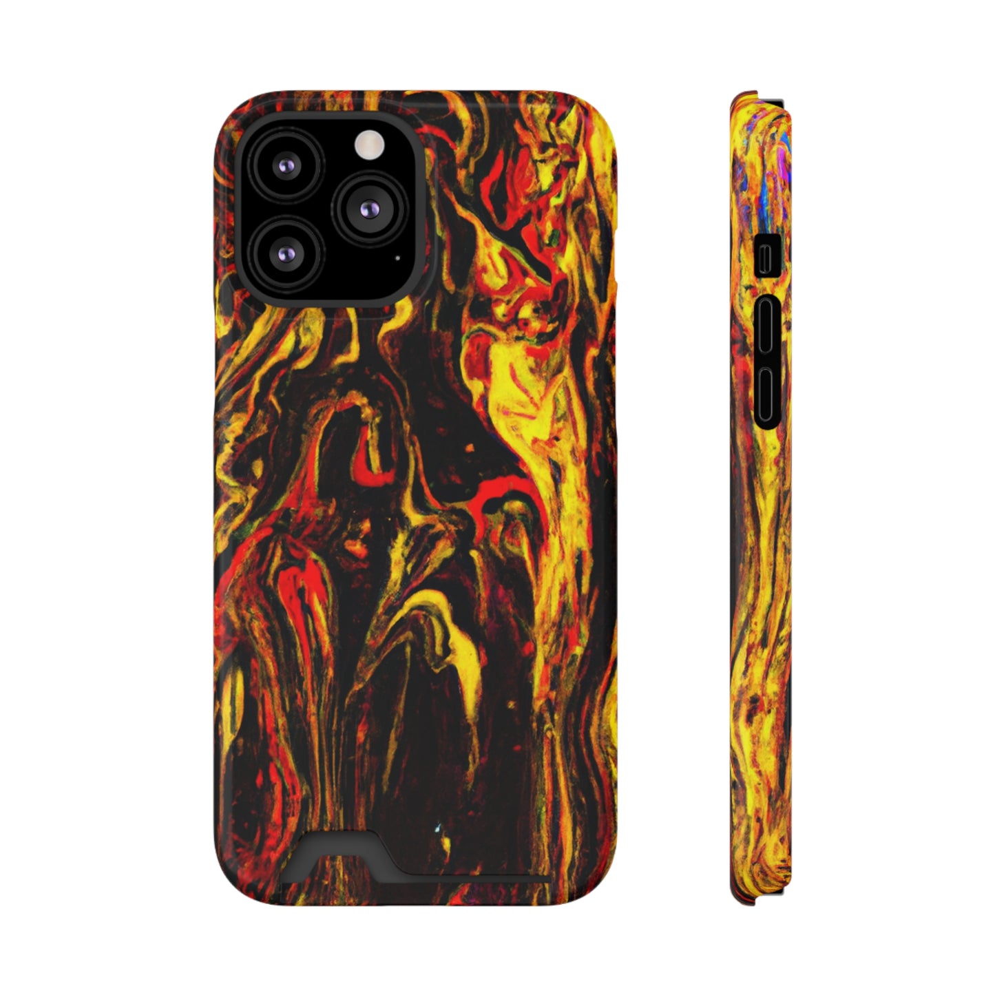 iPhone 13 and Samsung S21, S22 Cases with Card Holder Ft. Abstract Black and Yellow