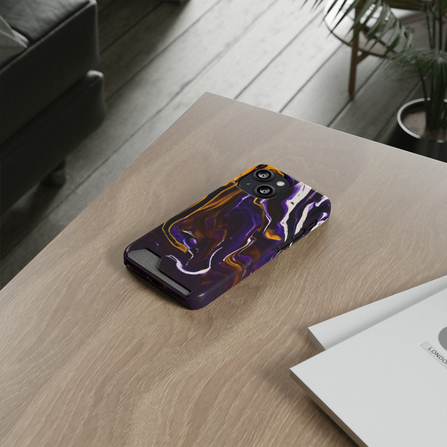 iPhone 13 and Samsung S21, S22 Cases with Card Holder Ft. Purple Tiger Stripes