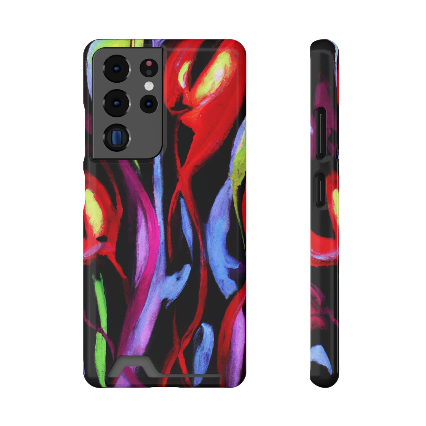 iPhone 13 and Samsung S21, S22 Cases with Card Holder Ft. Abstract Tulips