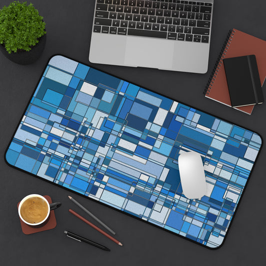 Stylish Geometric Blue Desk Mat for Home Office - Perfect Modern Workspace Accessory