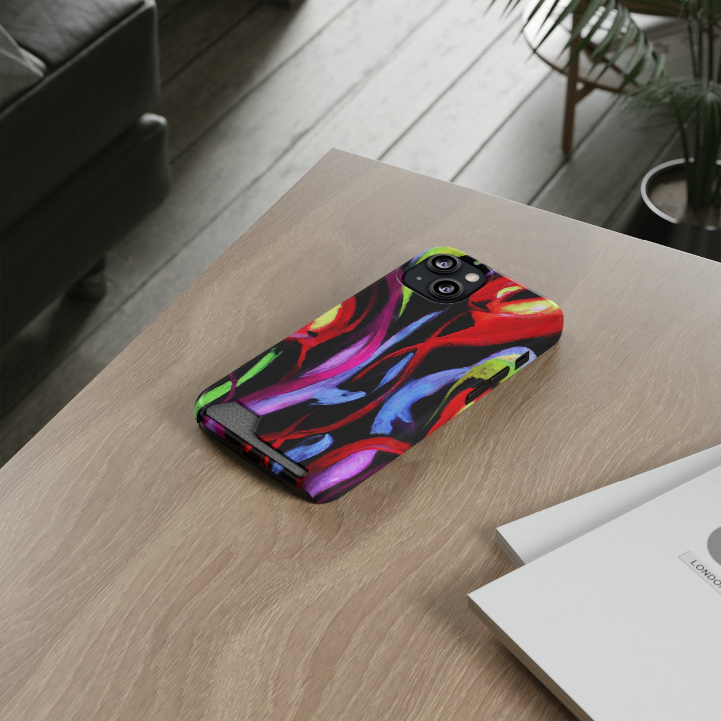 iPhone 13 and Samsung S21, S22 Cases with Card Holder Ft. Abstract Tulips