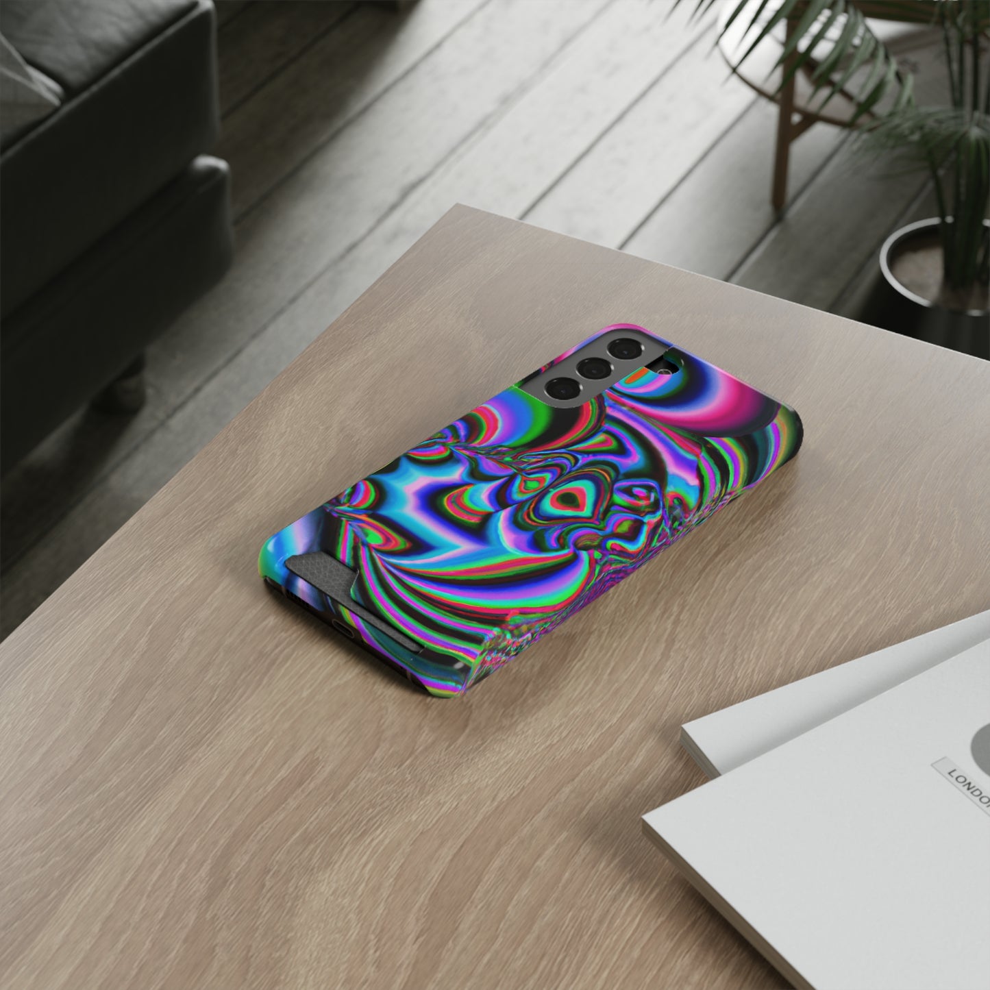 iPhone 13 and Samsung S21, S22 Cases with Card Holder Ft. Abstract Time