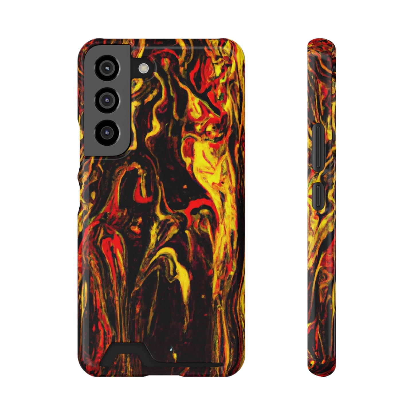 iPhone 13 and Samsung S21, S22 Cases with Card Holder Ft. Abstract Black and Yellow
