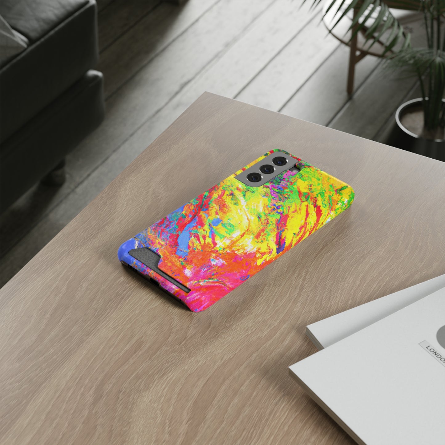 Abstract Sherbet: Phone case with card holder for iPhone 13 models and Samsung S21-S22 models