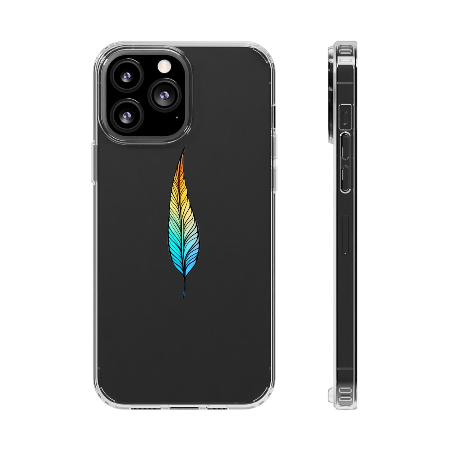 Clear Hard Plastic Phone Case for iPhone 1-14 and Samsung S21-S22 Ft. Single Feather
