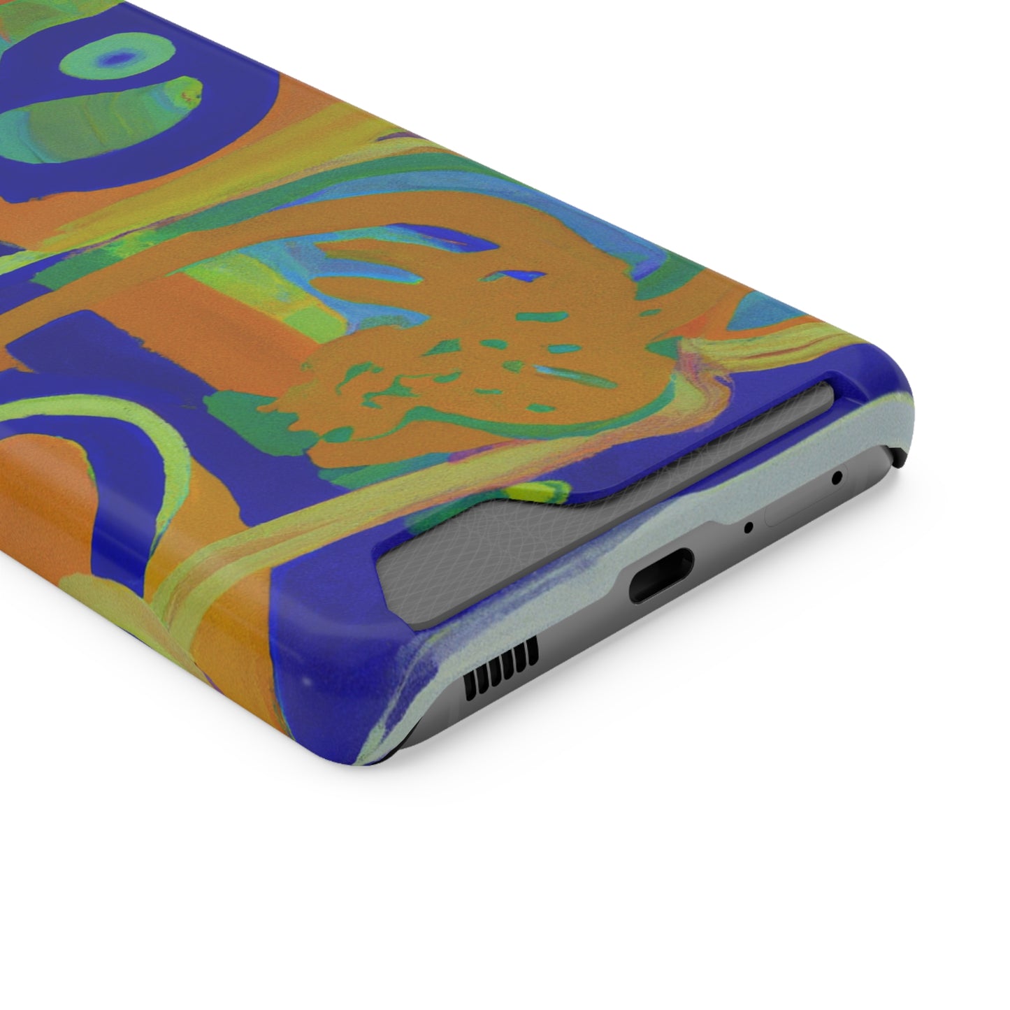 iPhone 13 and Samsung S21, S22 Cases with Card Holder Ft. Blue Orange Curves