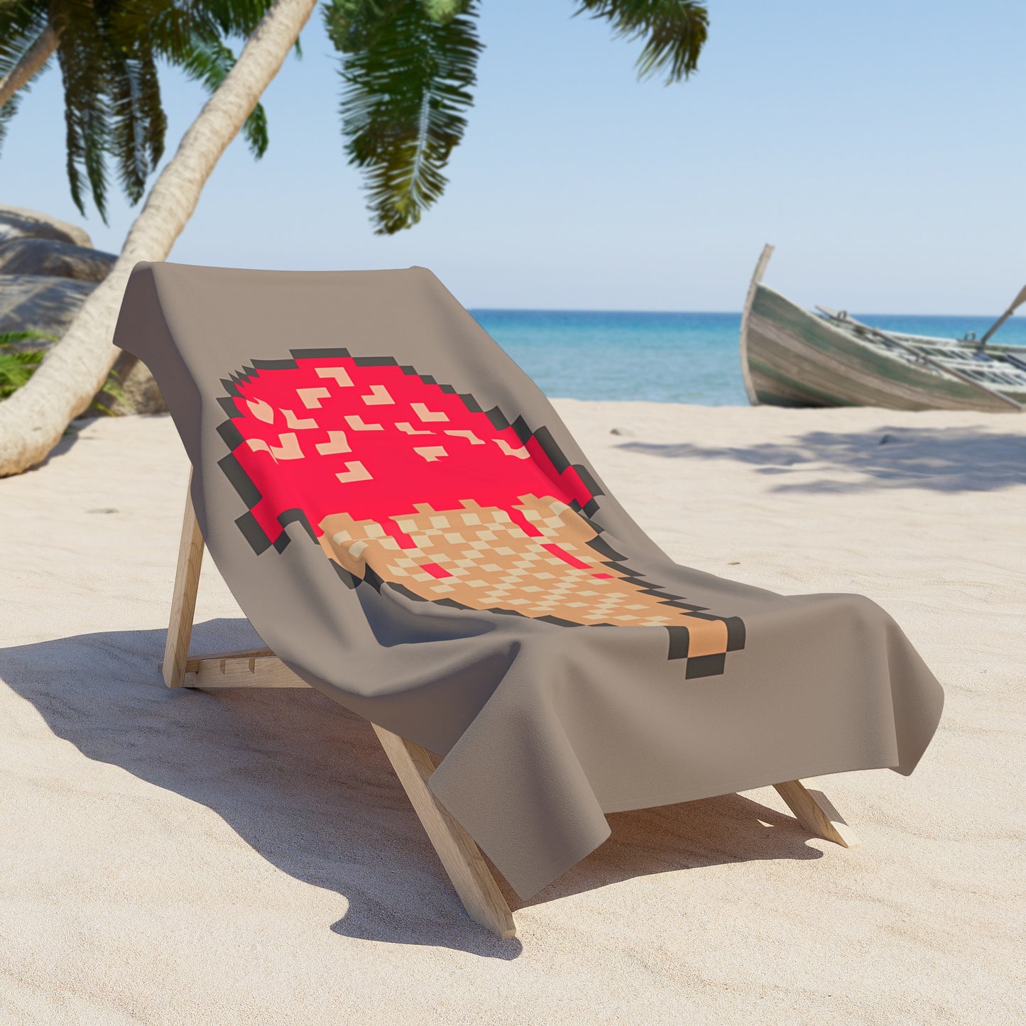 Oversized Beach Towel Ft. Pixel Cone (tan/beige front)