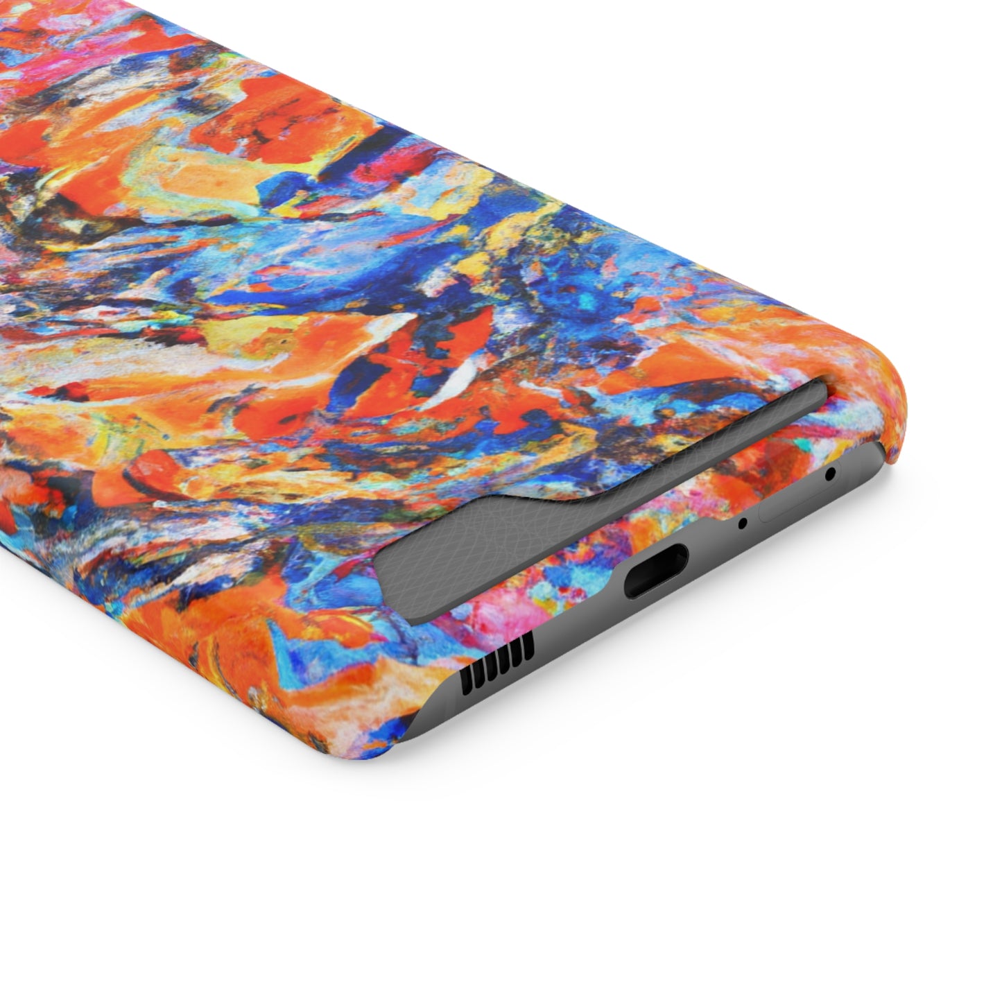 iPhone 13 and Samsung S21, S22 Cases with Card Holder Ft. Abstract Blue and Orange