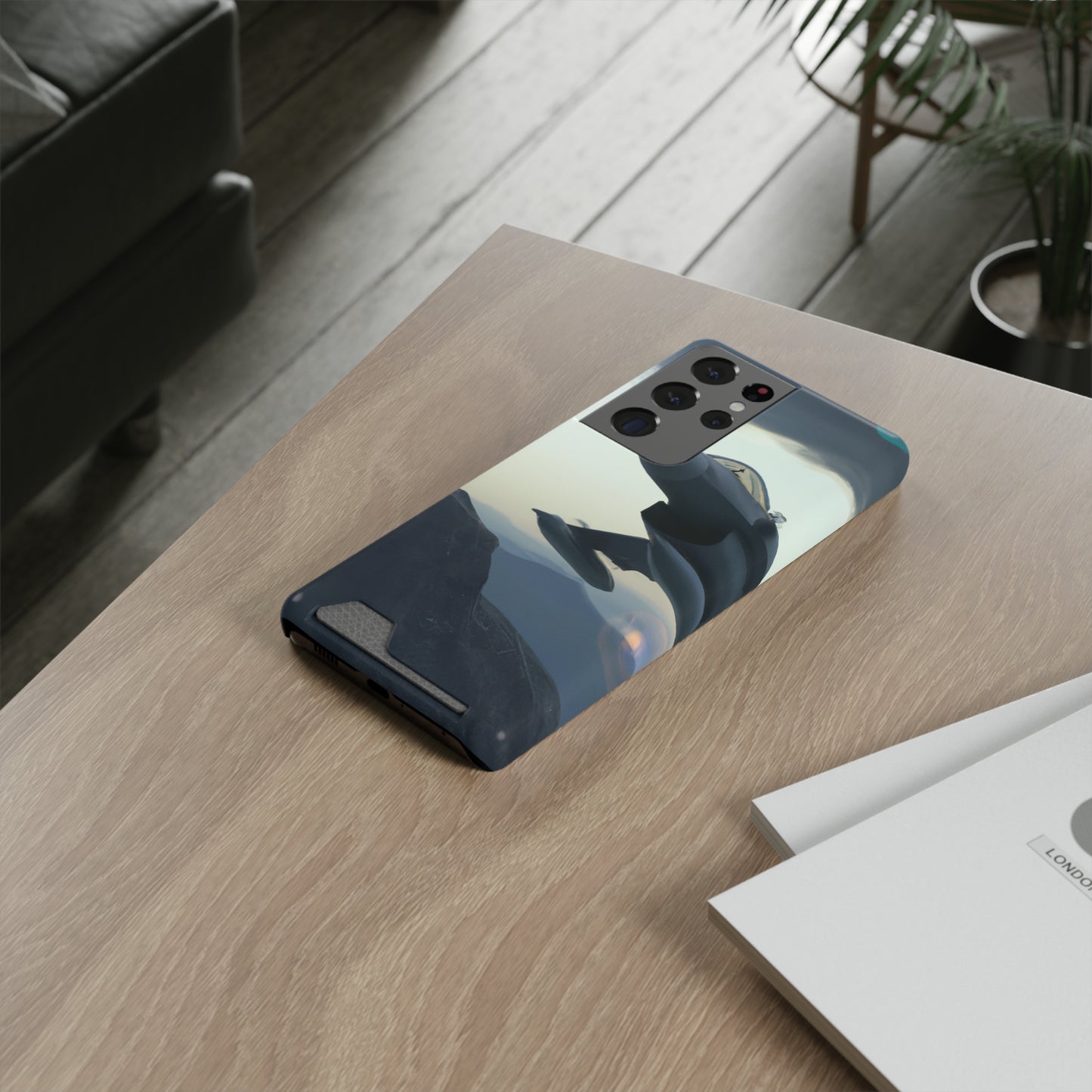iPhone 13 and Samsung S21, S22 Cases with Card Holder Ft. Fighter Jet