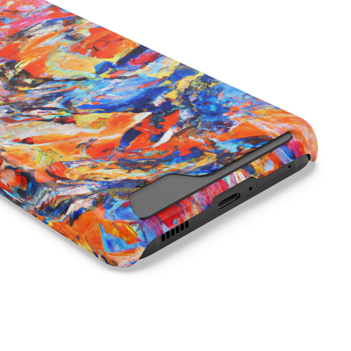 iPhone 13 and Samsung S21, S22 Cases with Card Holder Ft. Abstract Blue and Orange