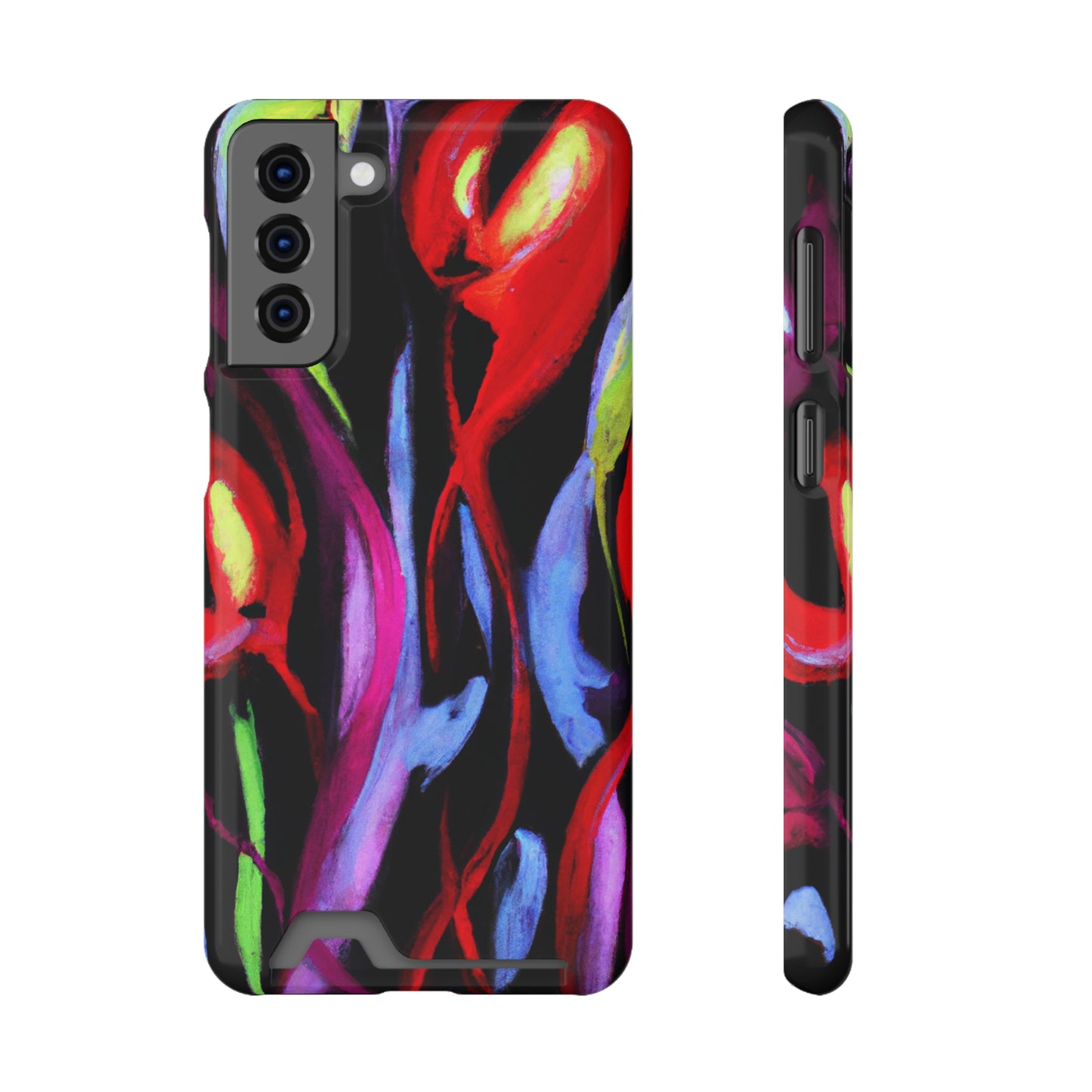 iPhone 13 and Samsung S21, S22 Cases with Card Holder Ft. Abstract Tulips