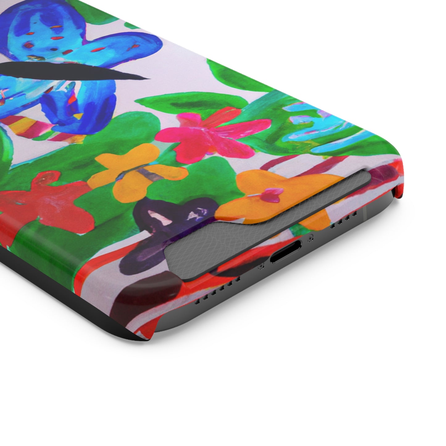 iPhone 13 and Samsung S21, S22 Cases with Card Holder Ft. Watercolor Butterfly