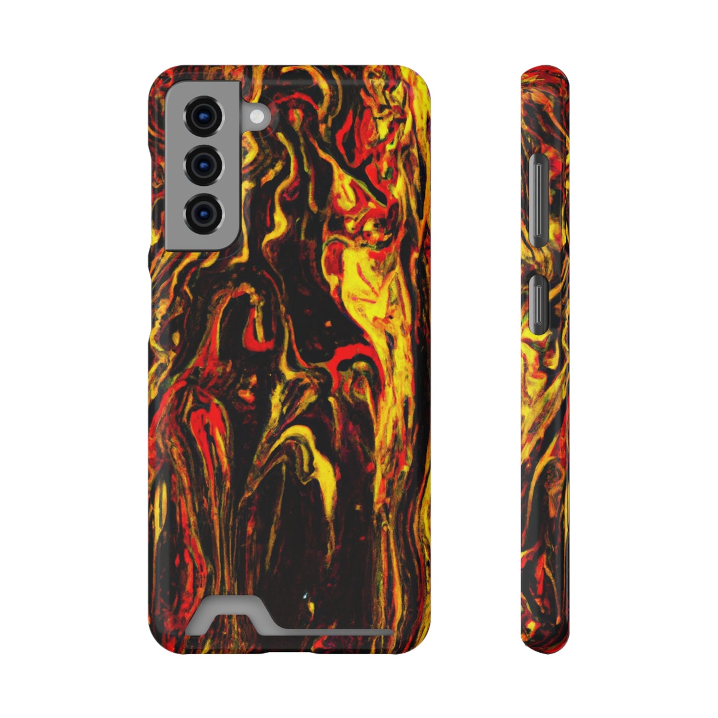 iPhone 13 and Samsung S21, S22 Cases with Card Holder Ft. Abstract Black and Yellow