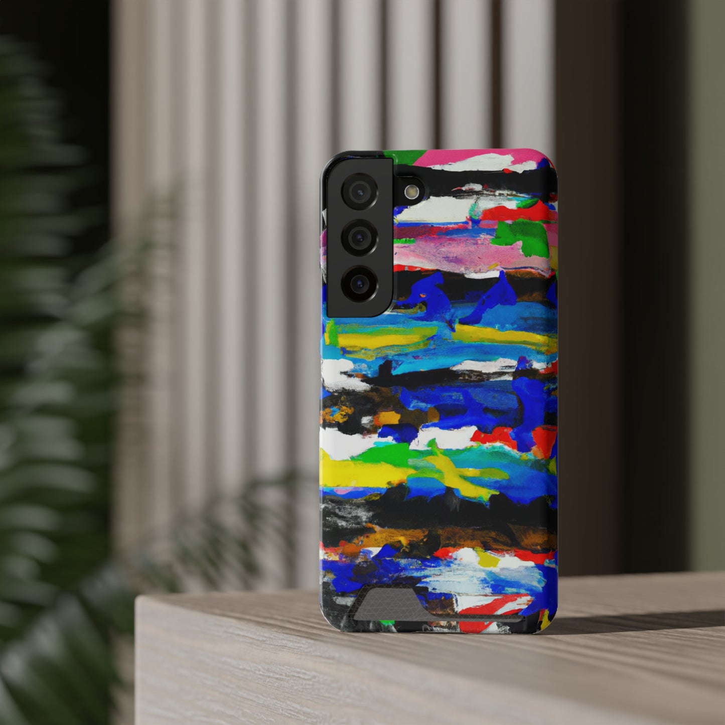 iPhone 13 and Samsung S21, S22 Cases with Card Holder Ft. Abstract Stripes