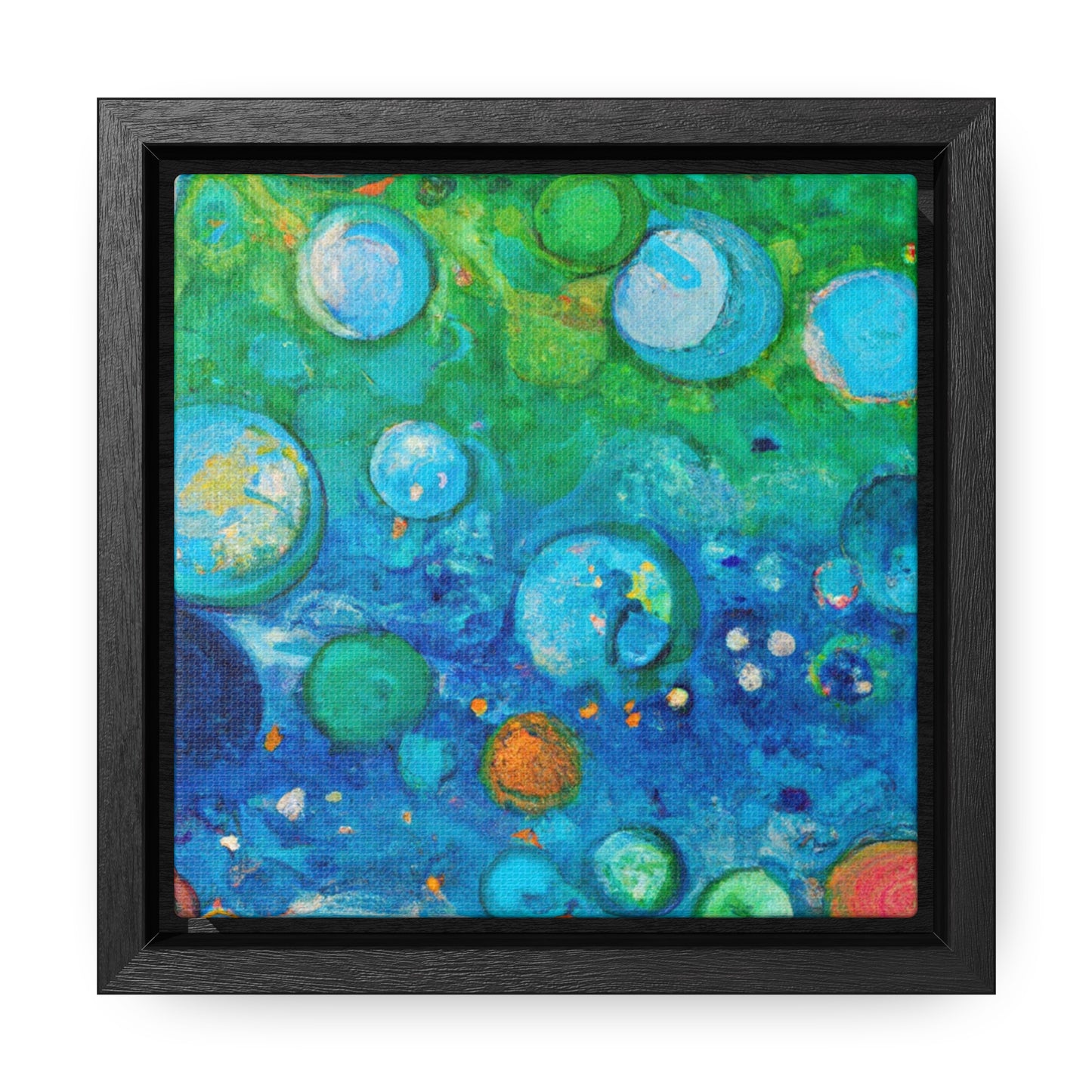 6x6-inch Abstract Framed Canvas: Abstract Bubbles