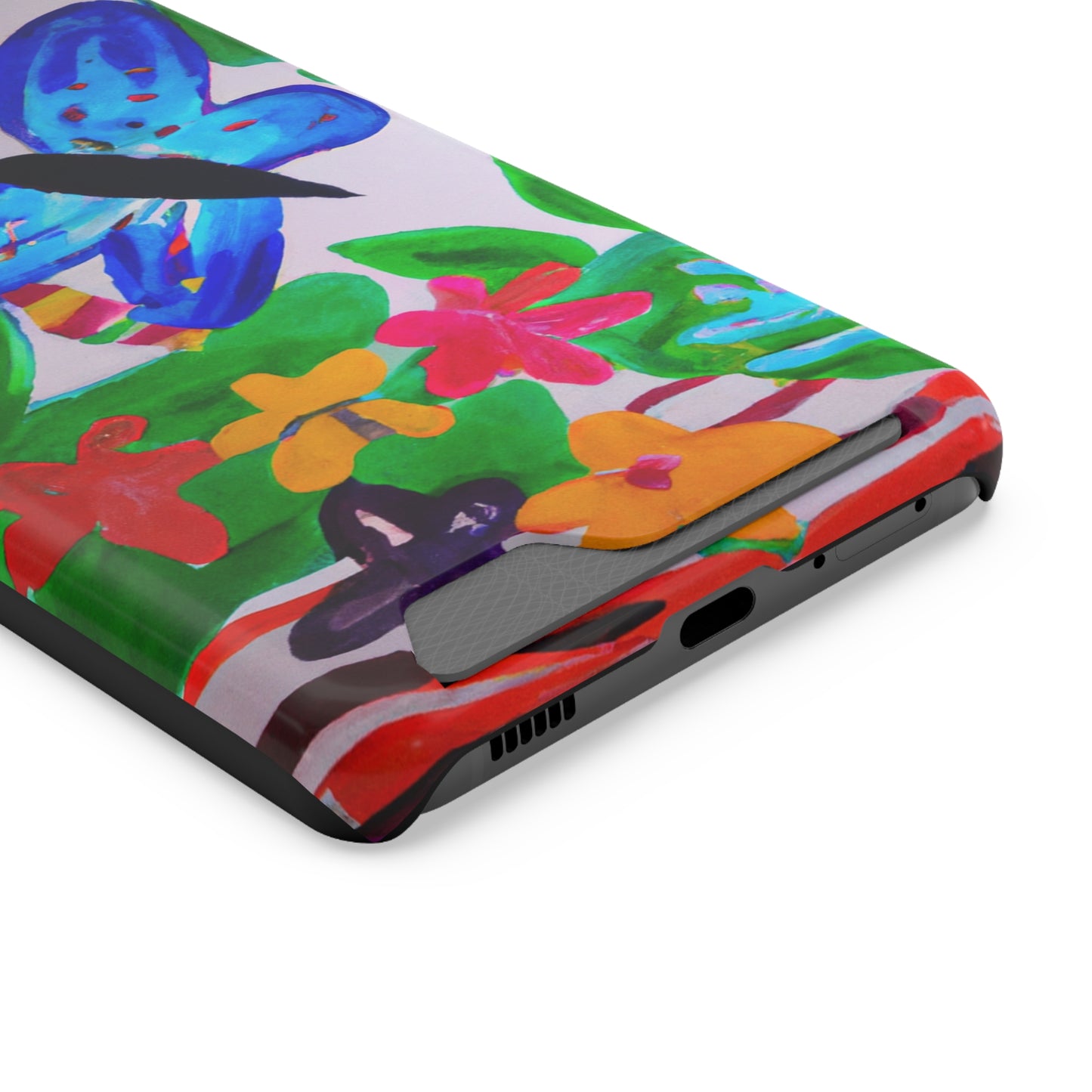 iPhone 13 and Samsung S21, S22 Cases with Card Holder Ft. Watercolor Butterfly
