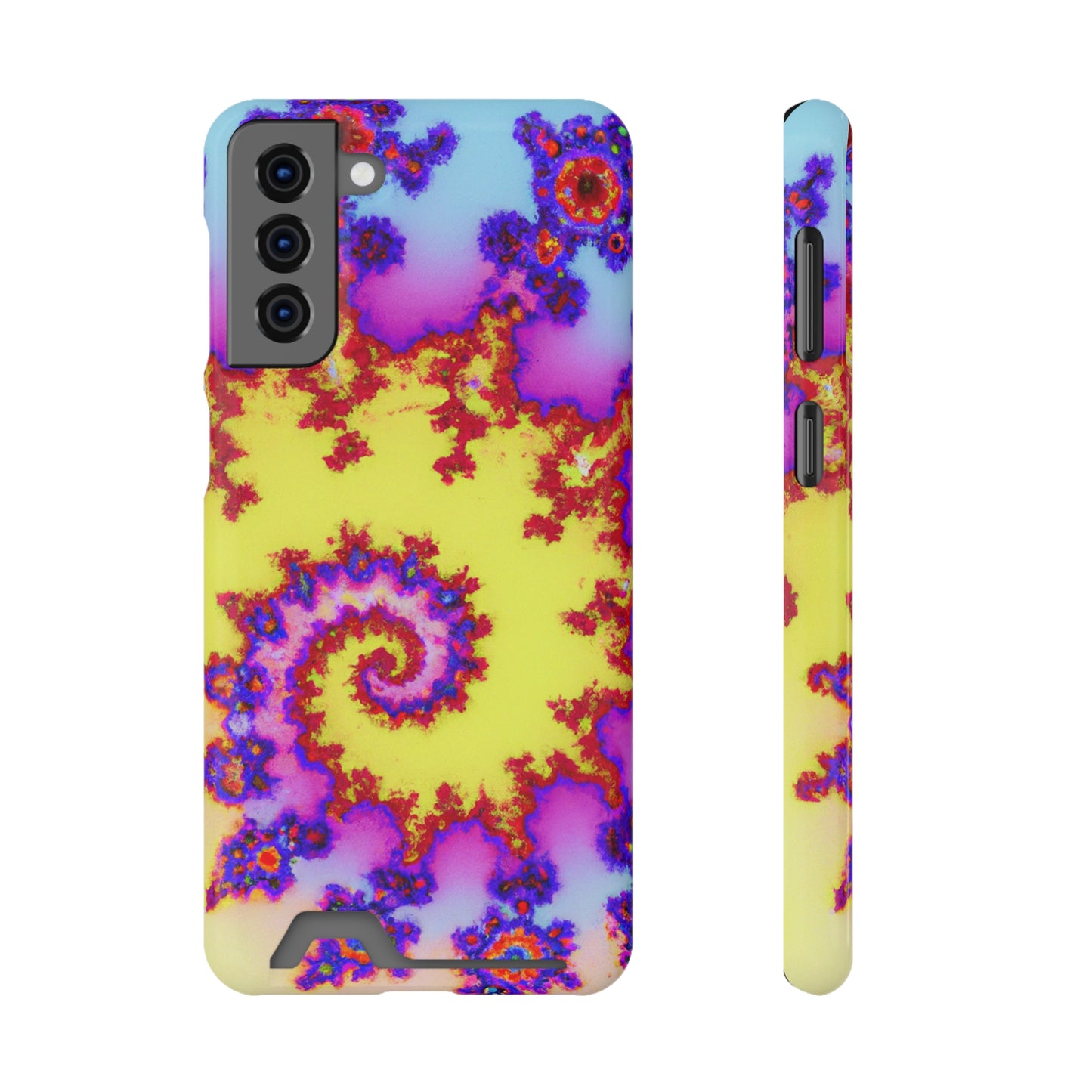 iPhone 13 and Samsung S21, S22 Cases with Card Holder Ft. Tie Dye Fractal
