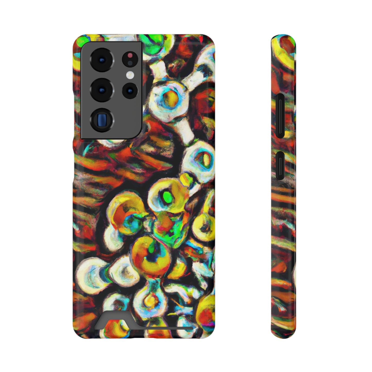 iPhone 13 and Samsung S21, S22 Cases with Card Holder Ft. Abstract Molecule