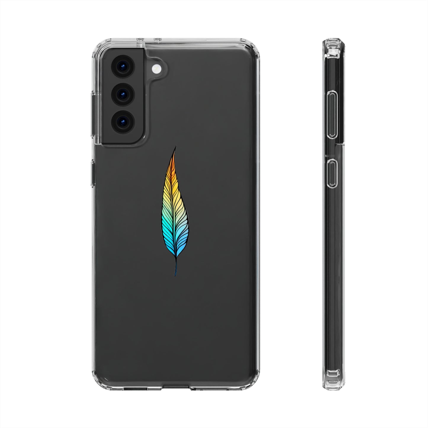 Clear Hard Plastic Phone Case for iPhone 1-14 and Samsung S21-S22 Ft. Single Feather