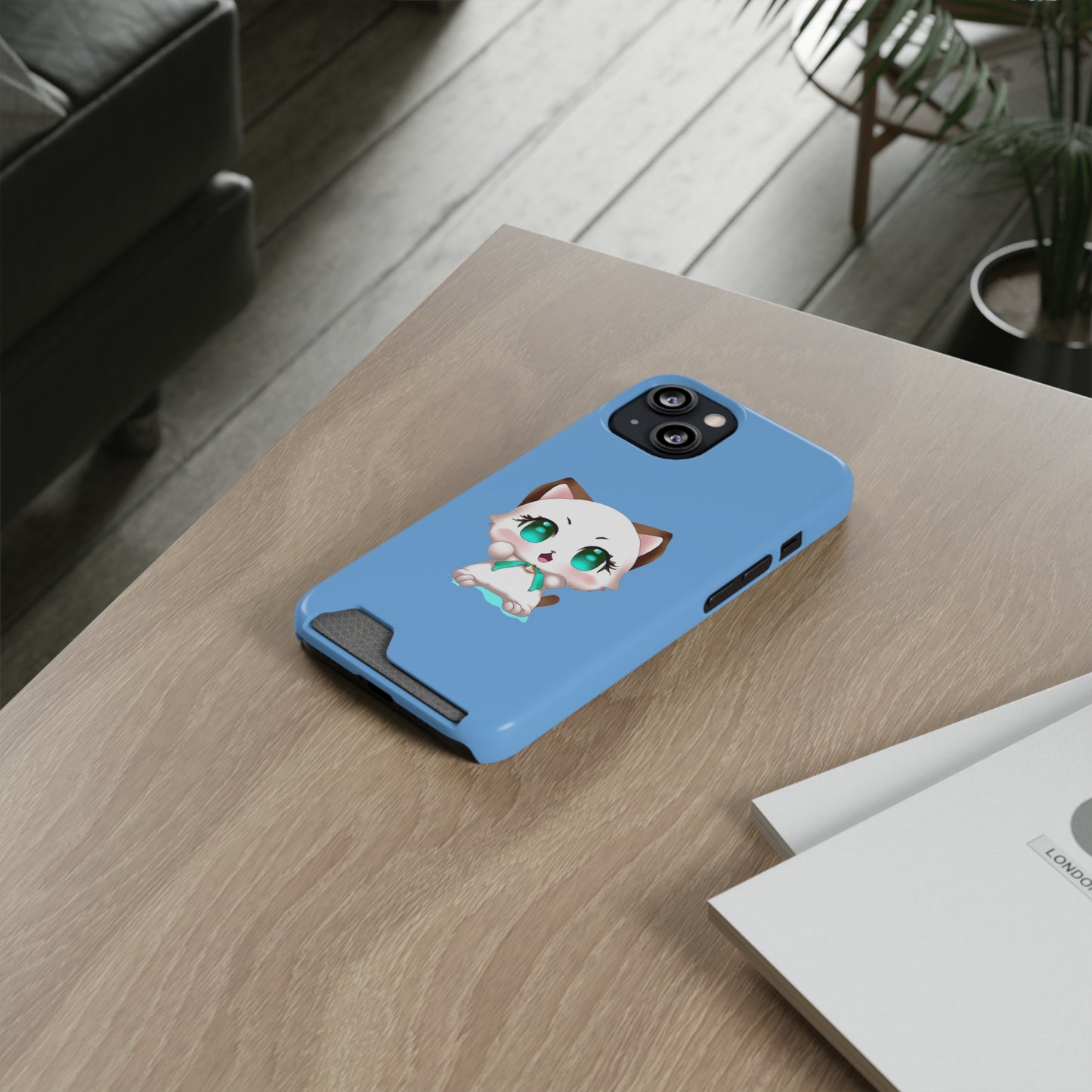 iPhone 13 and Samsung S21, S22 Cases with Card Holder Ft. Cute Kitty