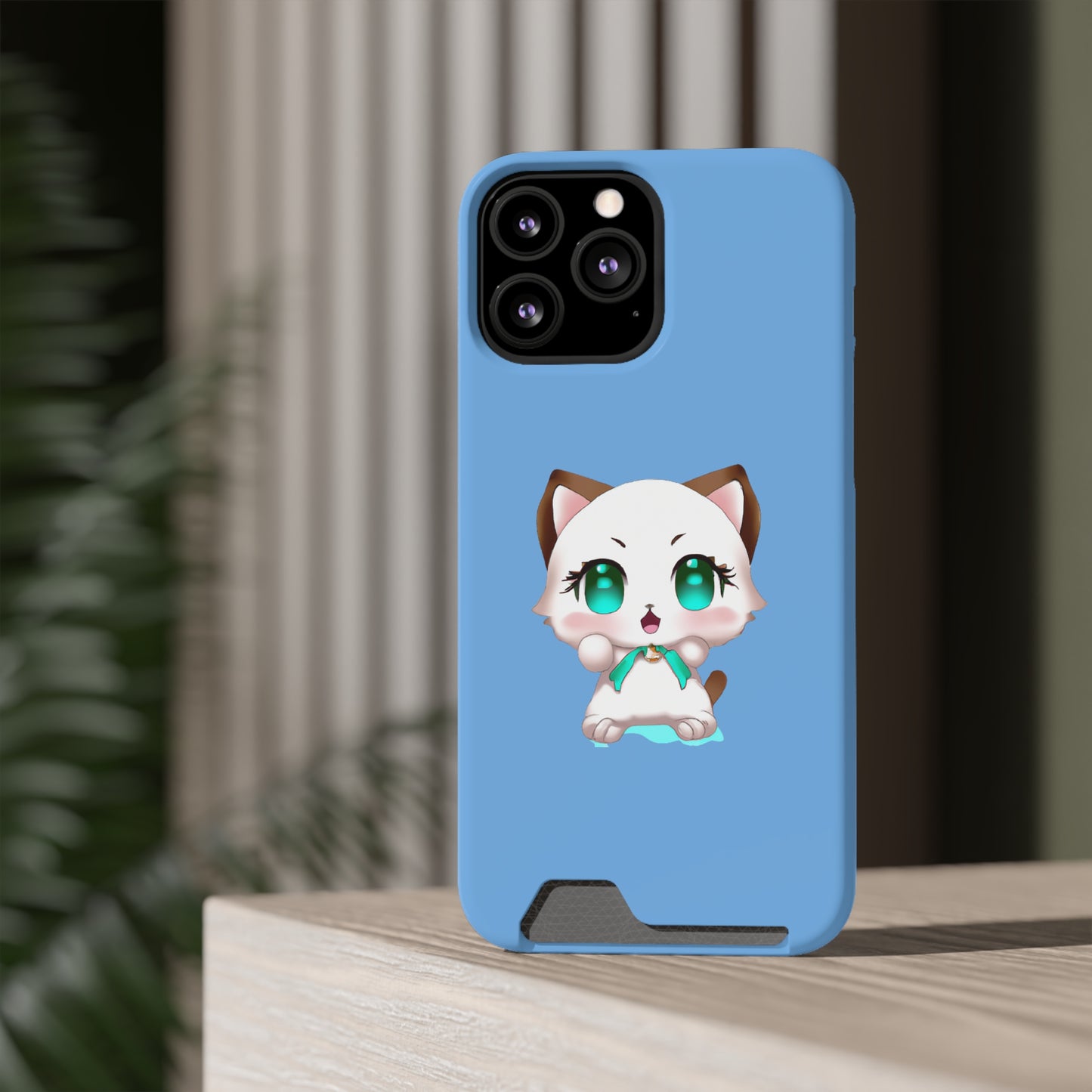 iPhone 13 and Samsung S21, S22 Cases with Card Holder Ft. Cute Kitty