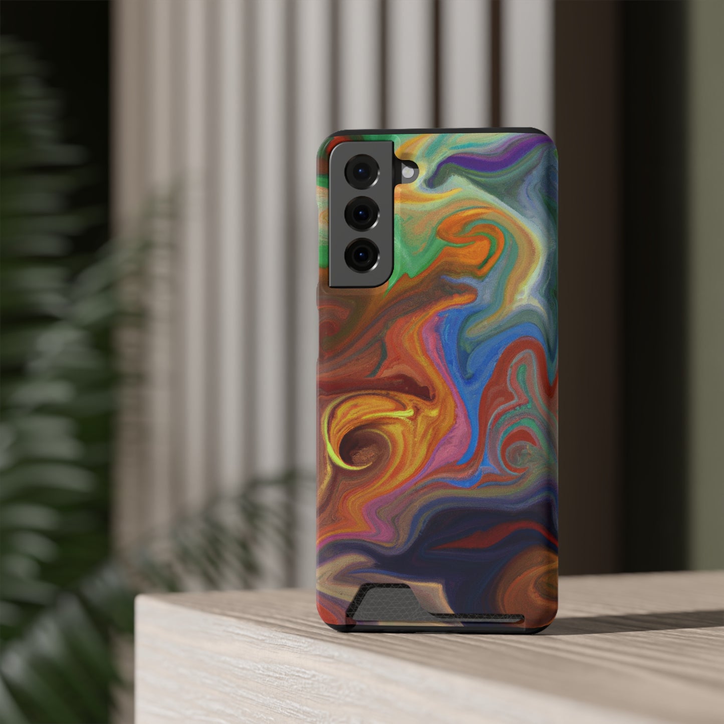 iPhone or Samsung Case with Card Holder Ft. Fractured Waves