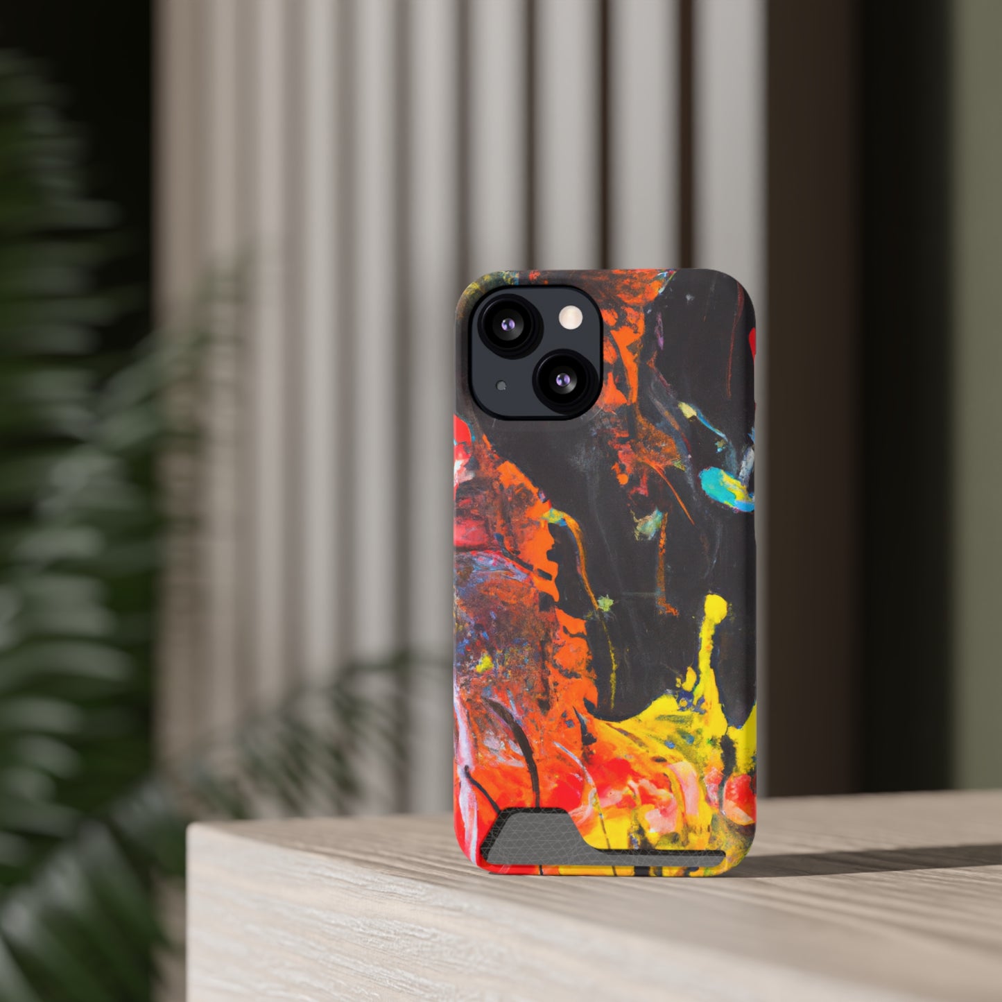 iPhone 13 and Samsung S21, S22 Cases with Card Holder Ft. Abstract Orange