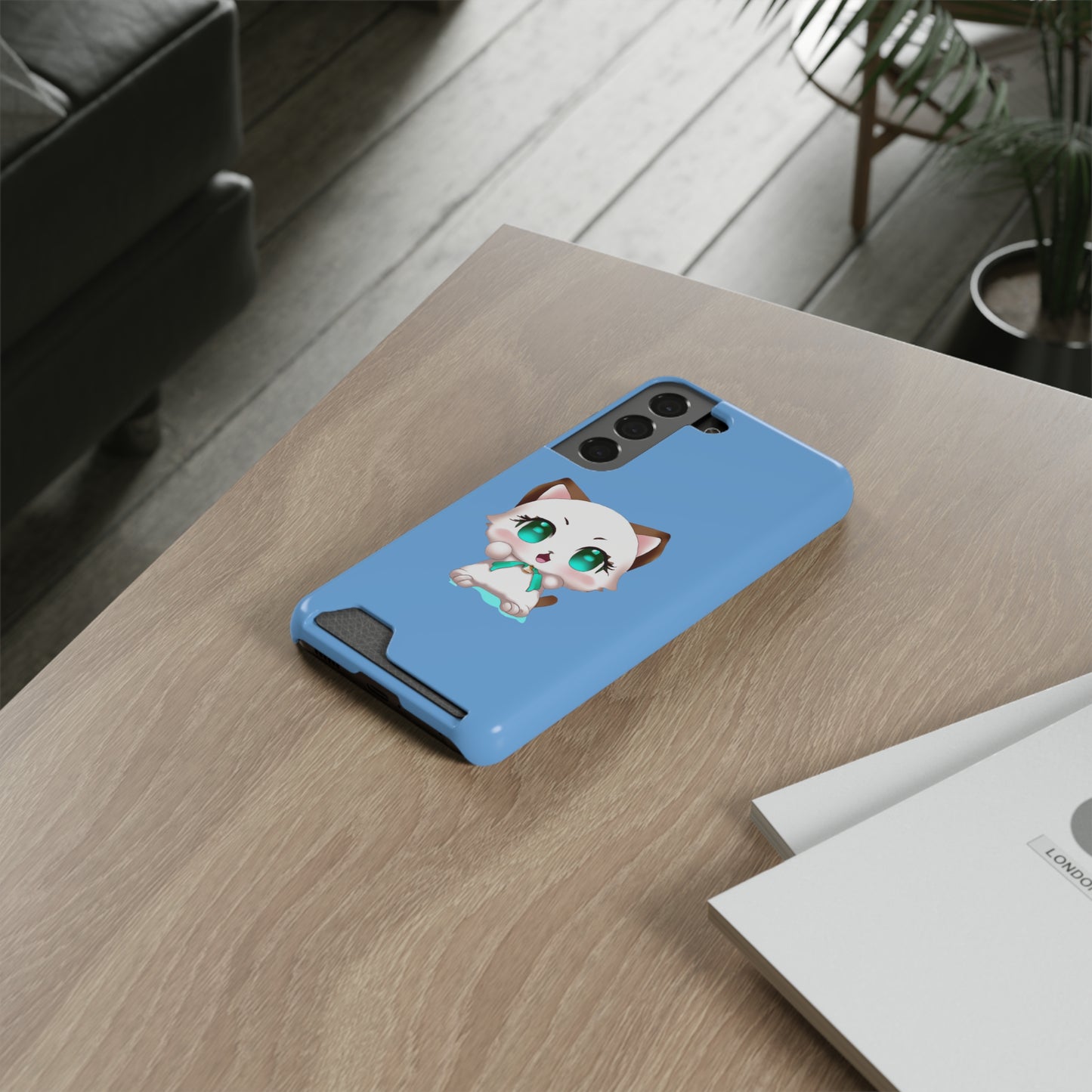 iPhone 13 and Samsung S21, S22 Cases with Card Holder Ft. Cute Kitty