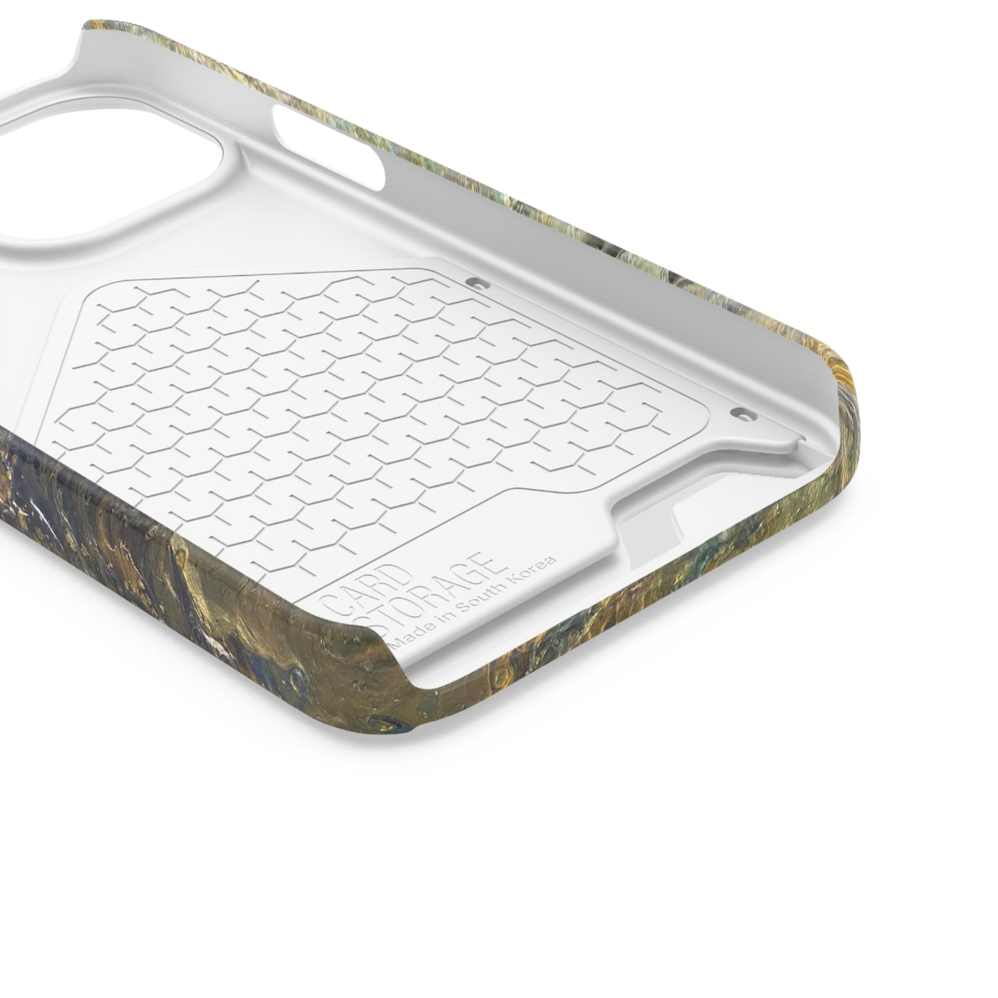 iPhone 13 and Samsung S21, S22 Cases with Card Holder Ft. Abstract Acrylic Gold Waterfall