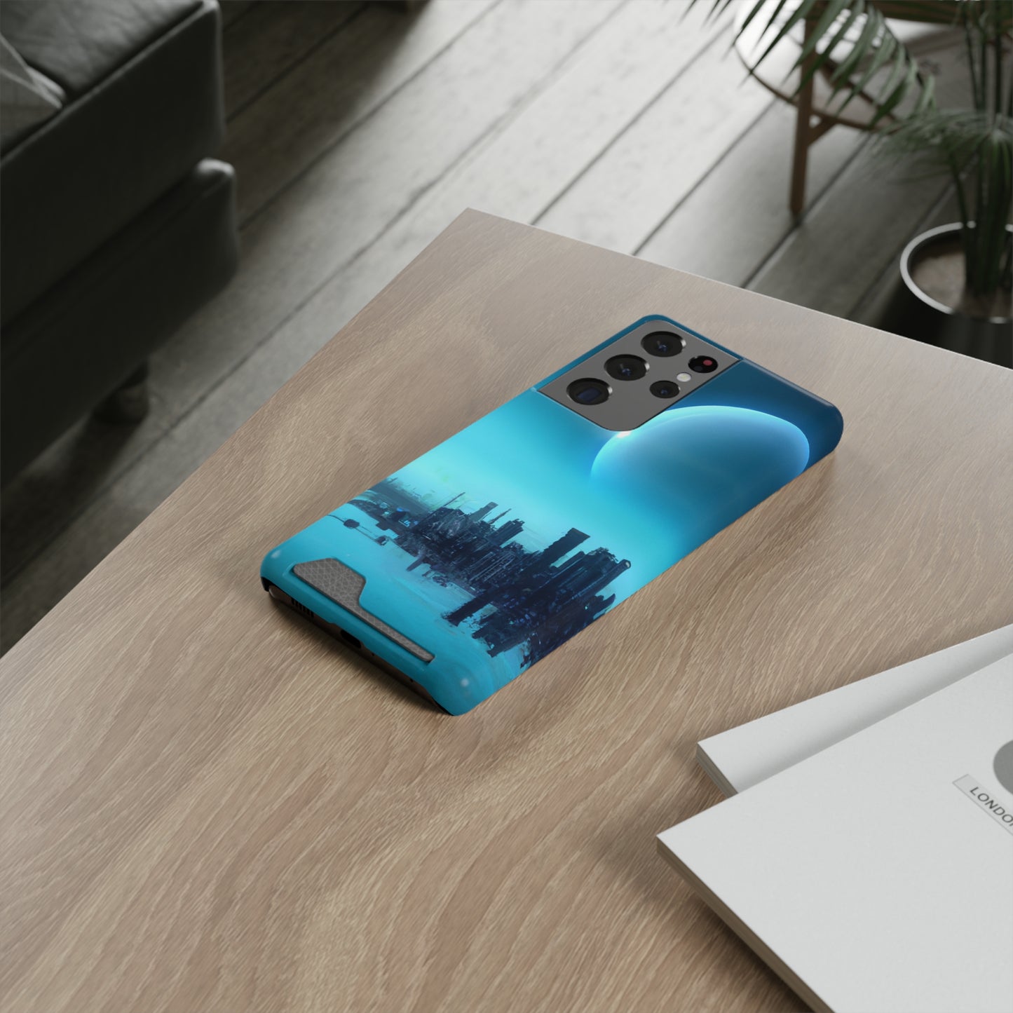iPhone 13 and Samsung S21, S22 Cases with Card Holder Ft. Alien City