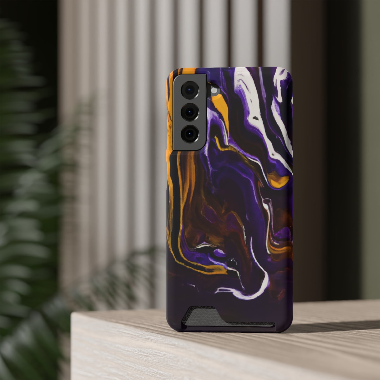 iPhone 13 and Samsung S21, S22 Cases with Card Holder Ft. Purple Tiger Stripes