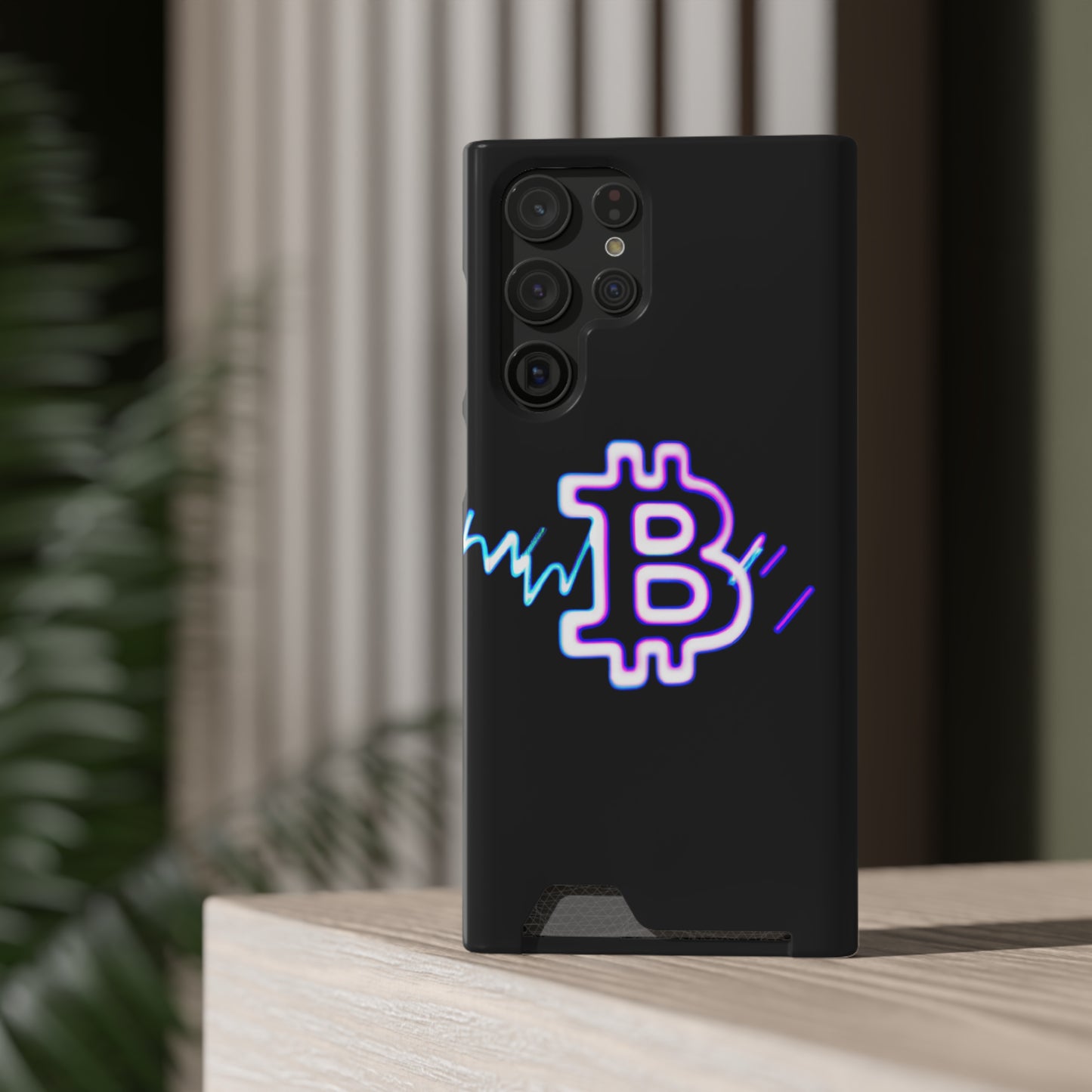 iPhone 13 and Samsung S21, S22 Cases with Card Holder Ft. Synthwave Bitcoin Symbol