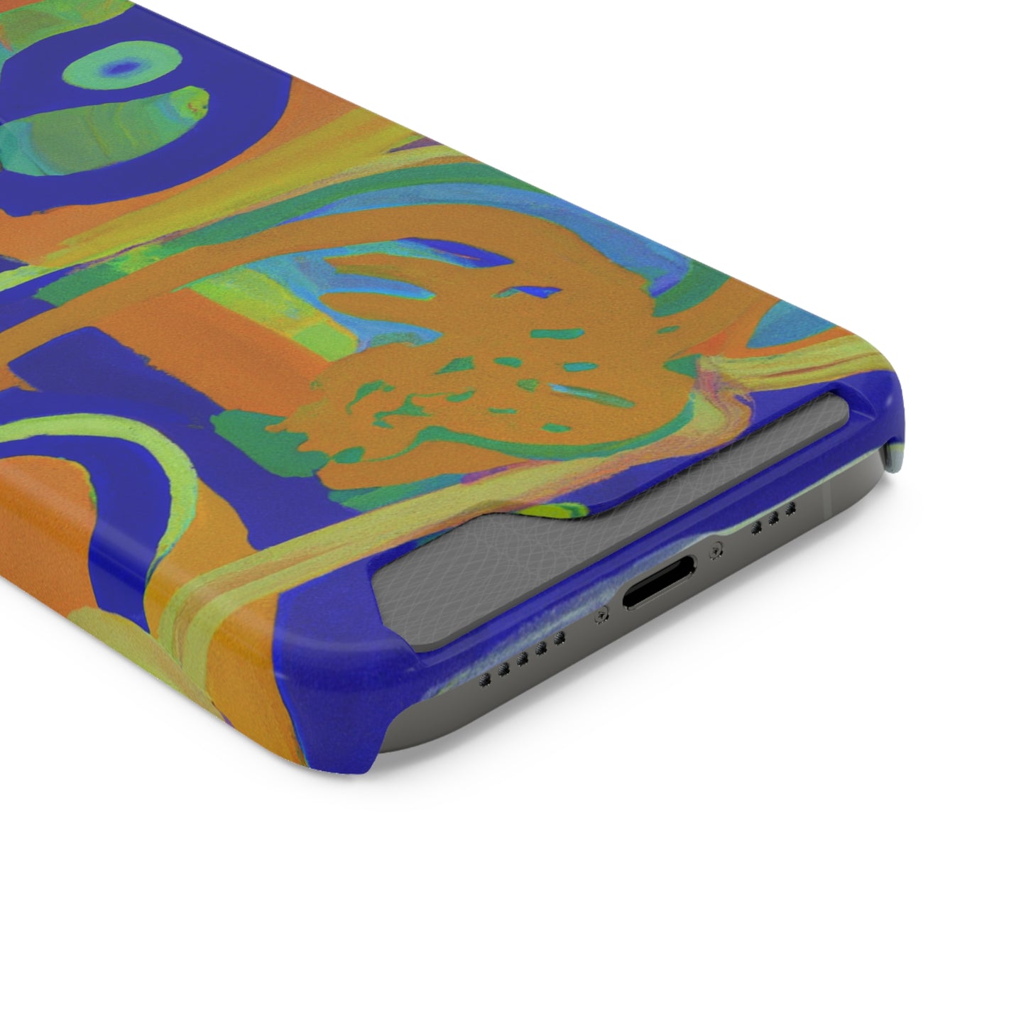 iPhone 13 and Samsung S21, S22 Cases with Card Holder Ft. Blue Orange Curves