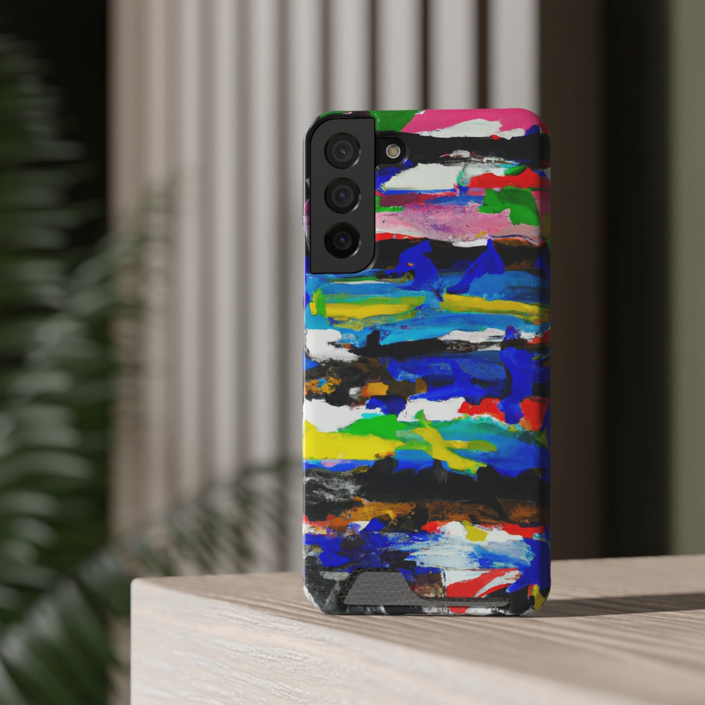 iPhone 13 and Samsung S21, S22 Cases with Card Holder Ft. Abstract Stripes