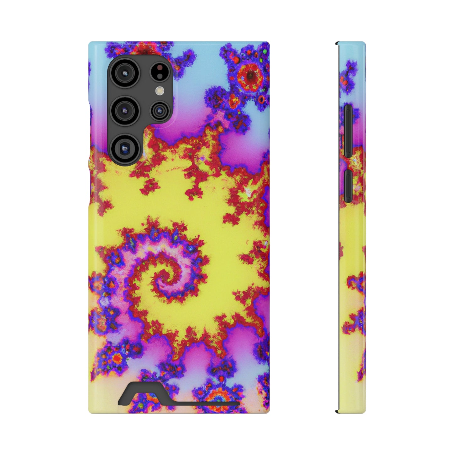 iPhone 13 and Samsung S21, S22 Cases with Card Holder Ft. Tie Dye Fractal
