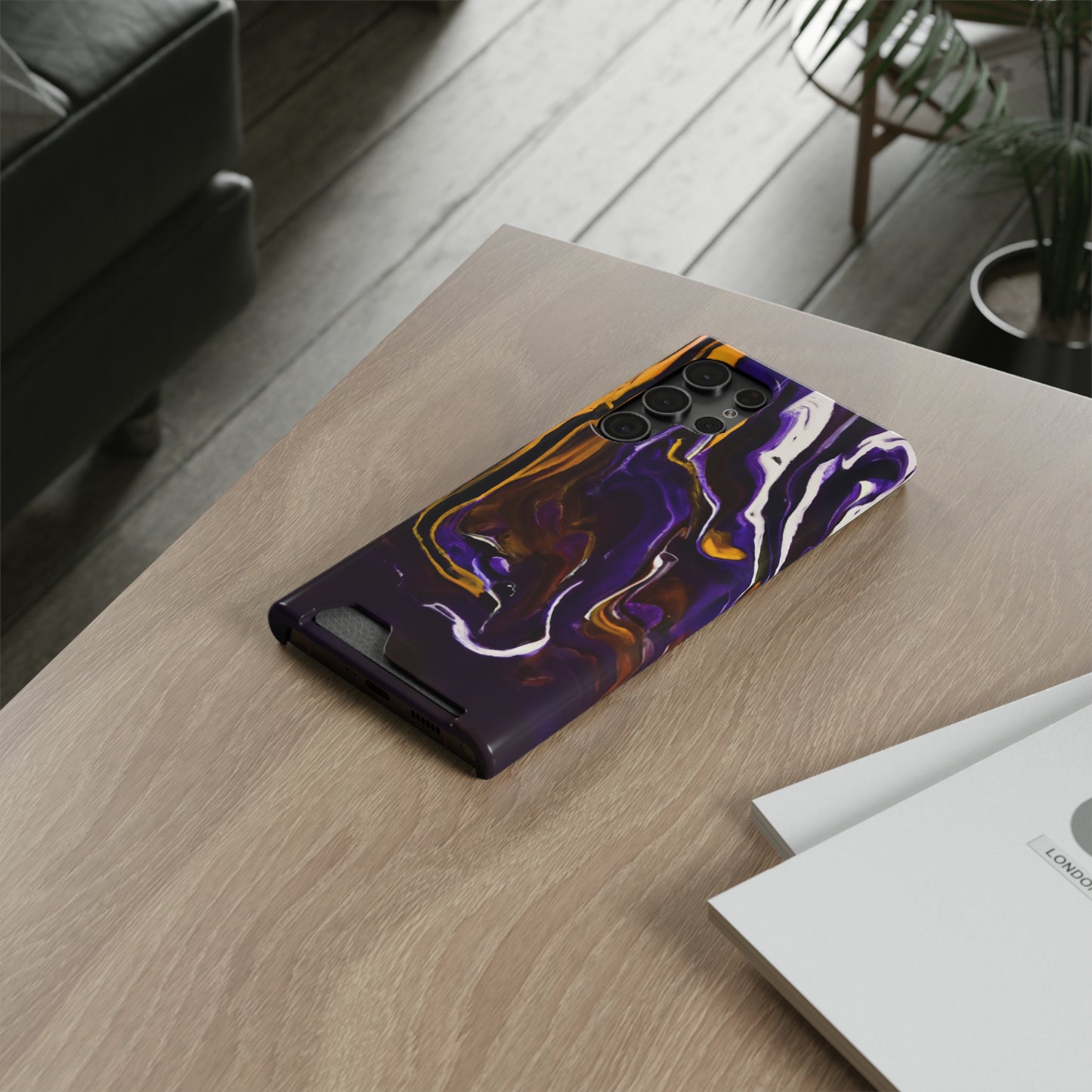iPhone 13 and Samsung S21, S22 Cases with Card Holder Ft. Purple Tiger Stripes
