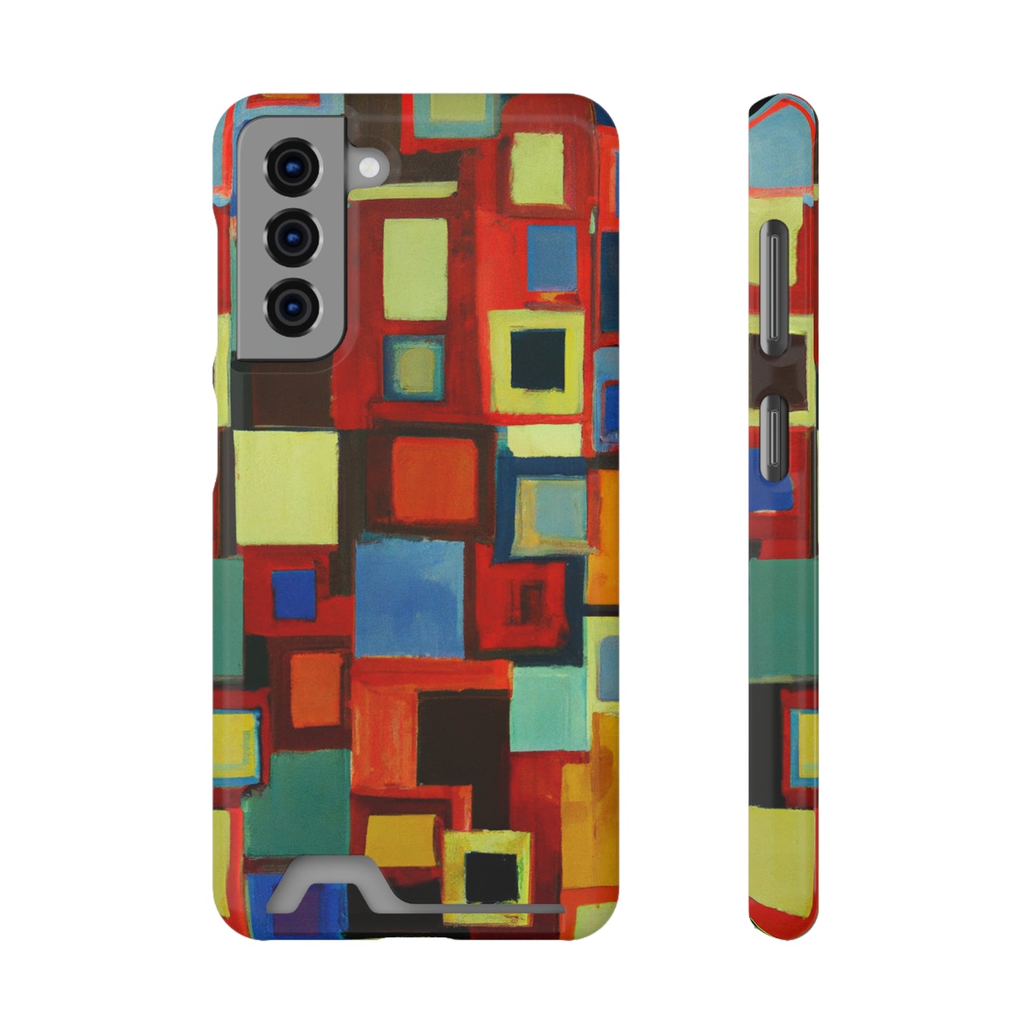 iPhone 13 and Samsung S21, S22 Cases with Card Holder Ft. Abstract Squares