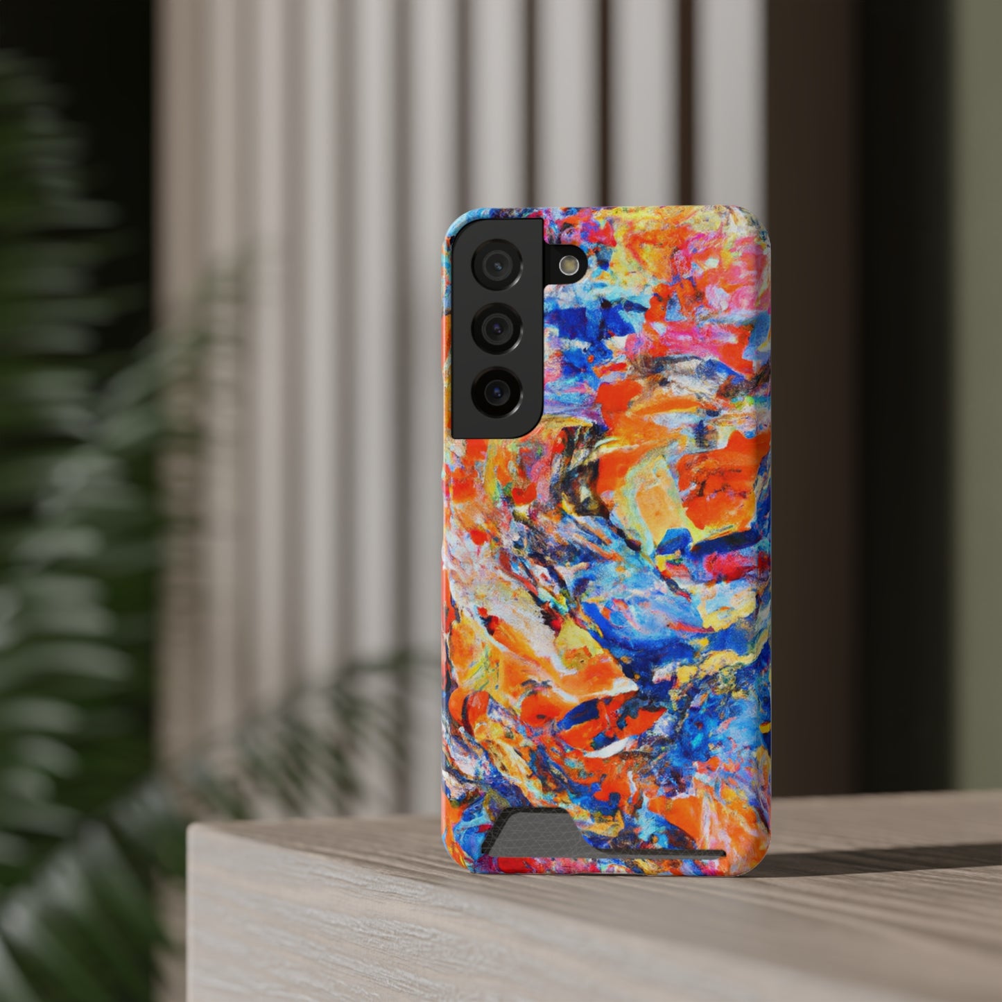 iPhone 13 and Samsung S21, S22 Cases with Card Holder Ft. Abstract Blue and Orange