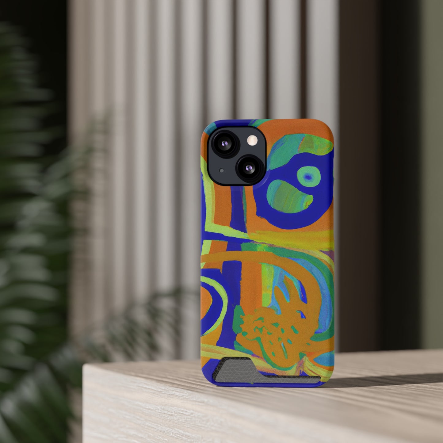 iPhone 13 and Samsung S21, S22 Cases with Card Holder Ft. Blue Orange Curves