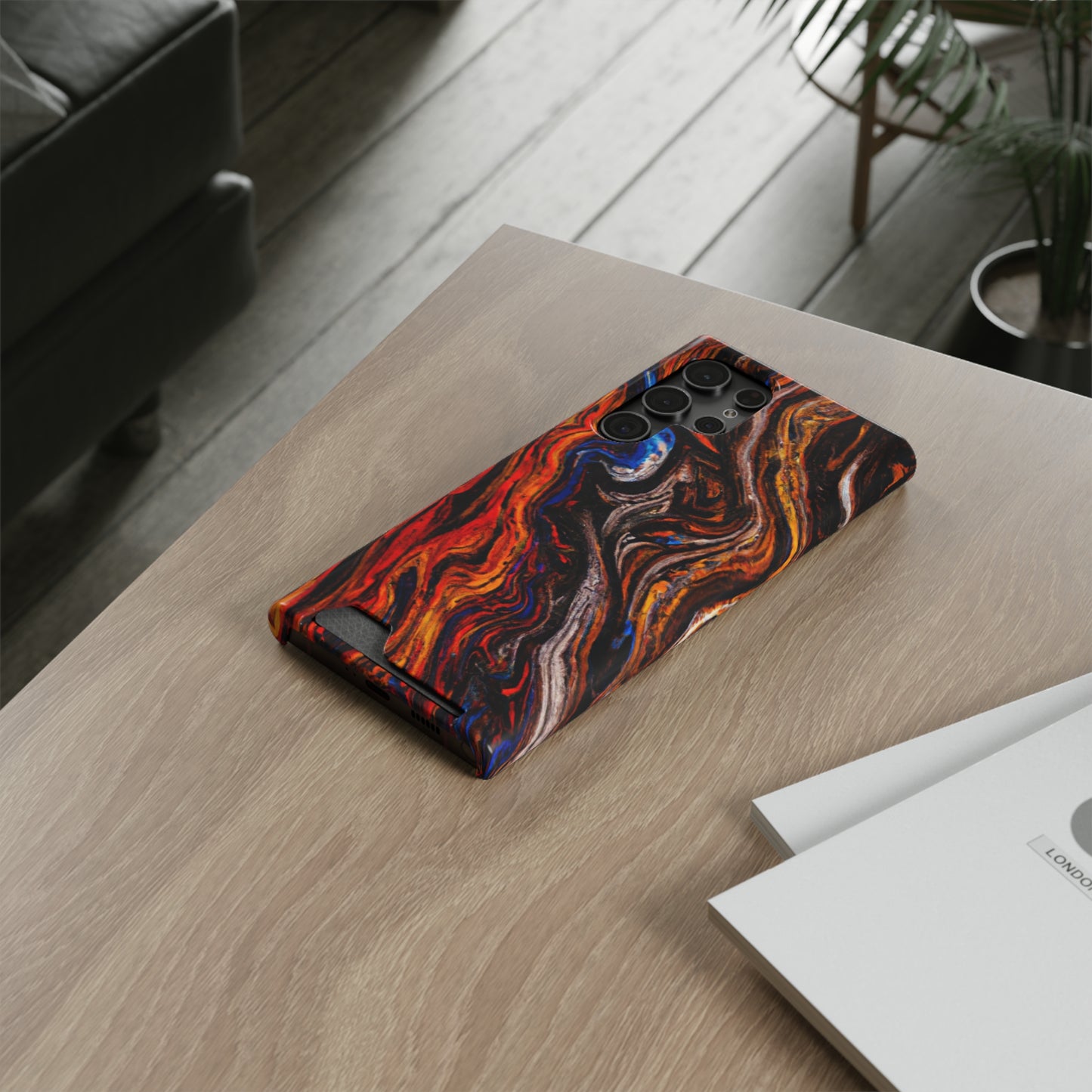 iPhone 13 and Samsung S21, S22 Cases with Card Holder Ft. Abstract Petrified Wood