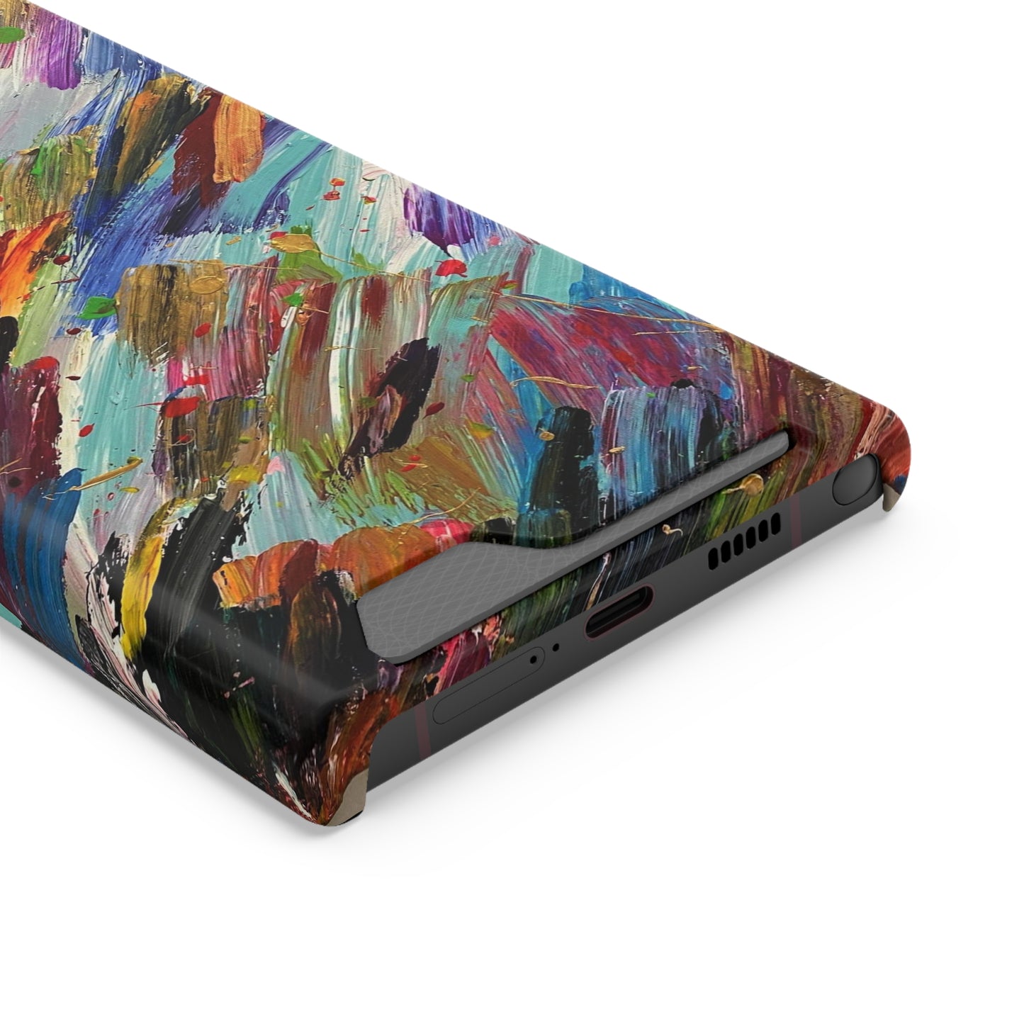 iPhone 13 and Samsung S21, S22 Cases with Card Holder Ft. Abstract Acrylic Feathers