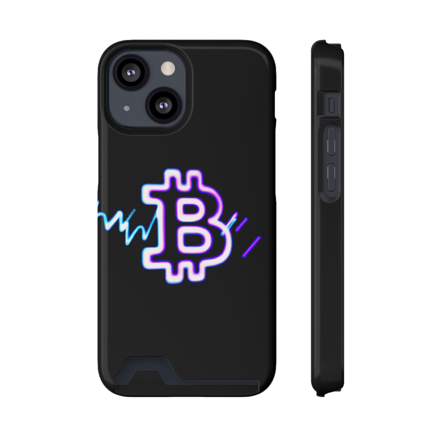 iPhone 13 and Samsung S21, S22 Cases with Card Holder Ft. Synthwave Bitcoin Symbol