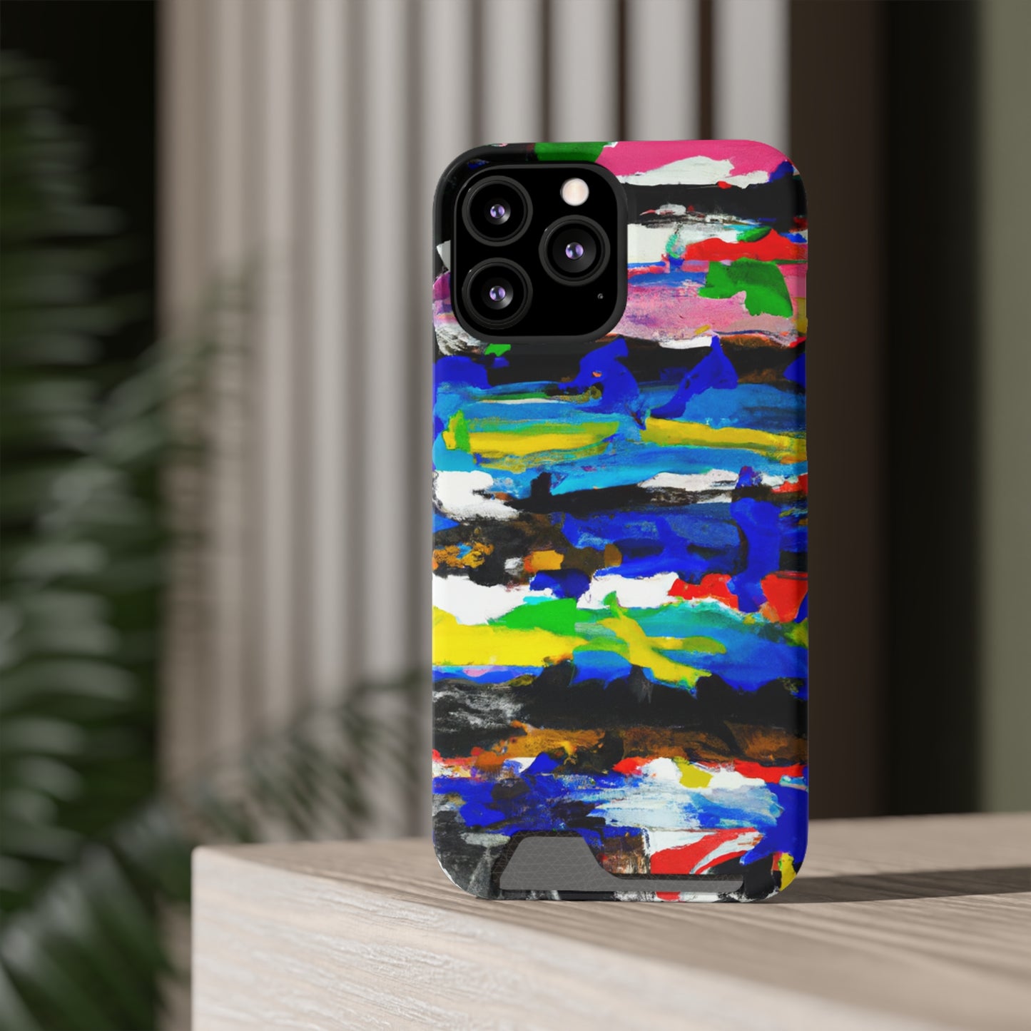 iPhone 13 and Samsung S21, S22 Cases with Card Holder Ft. Abstract Stripes