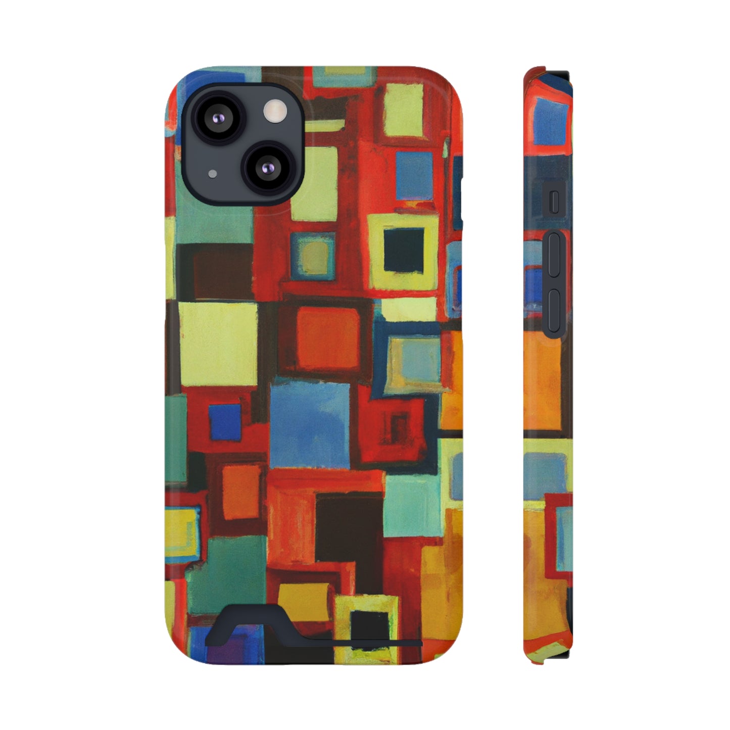 iPhone 13 and Samsung S21, S22 Cases with Card Holder Ft. Abstract Squares