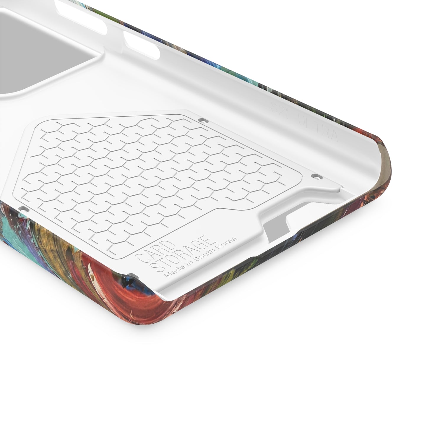 iPhone 13 and Samsung S21, S22 Cases with Card Holder Ft. Abstract Acrylic Feathers